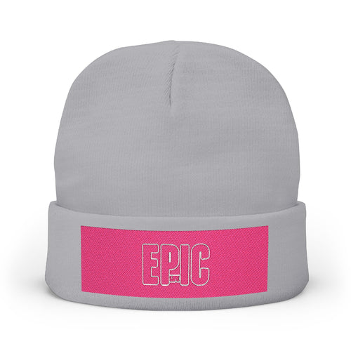 Embroidered 'EPIC' Knit Beanie - Pink Patch Winter Hat