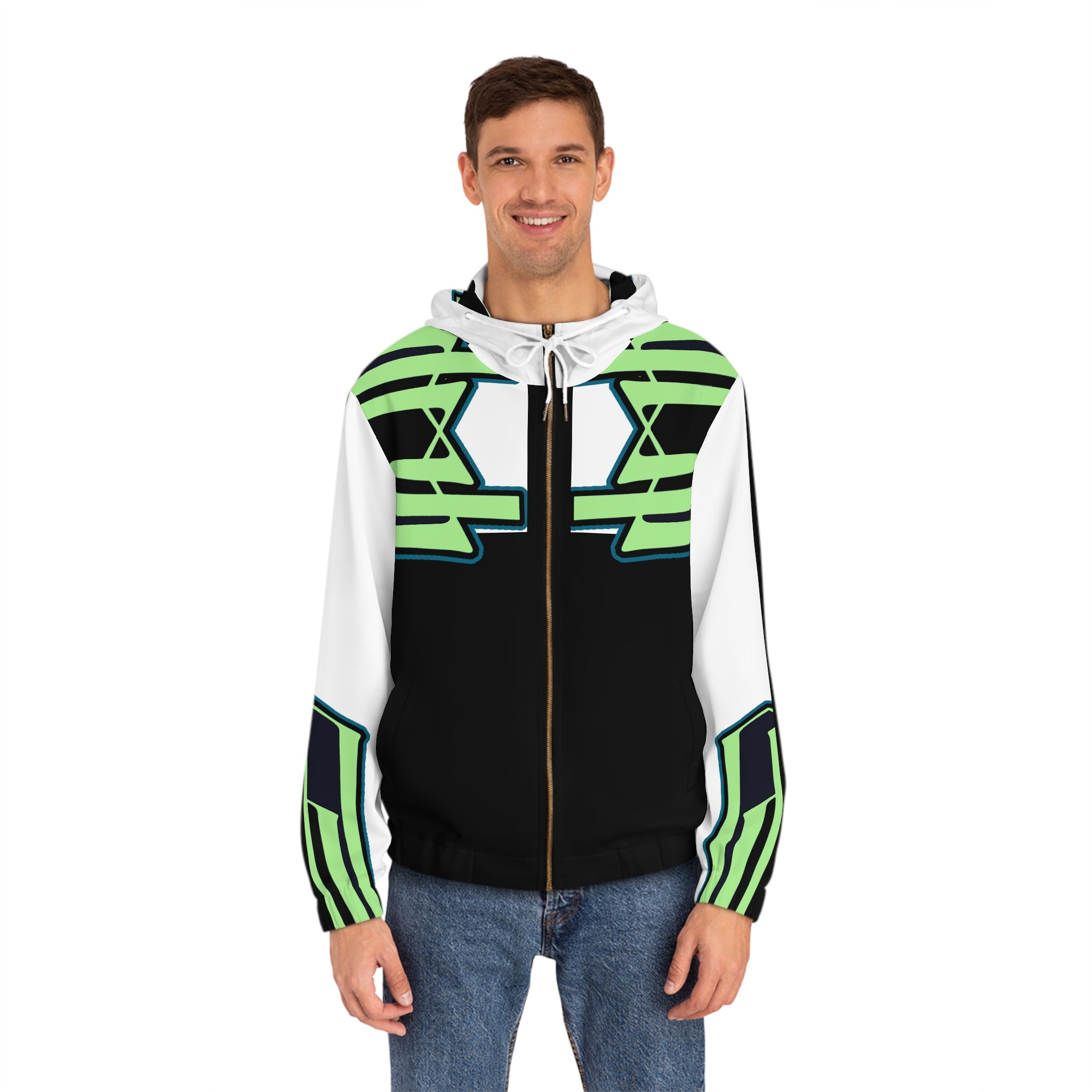 Geometric Neon Stripe Full-Zip Hoodie