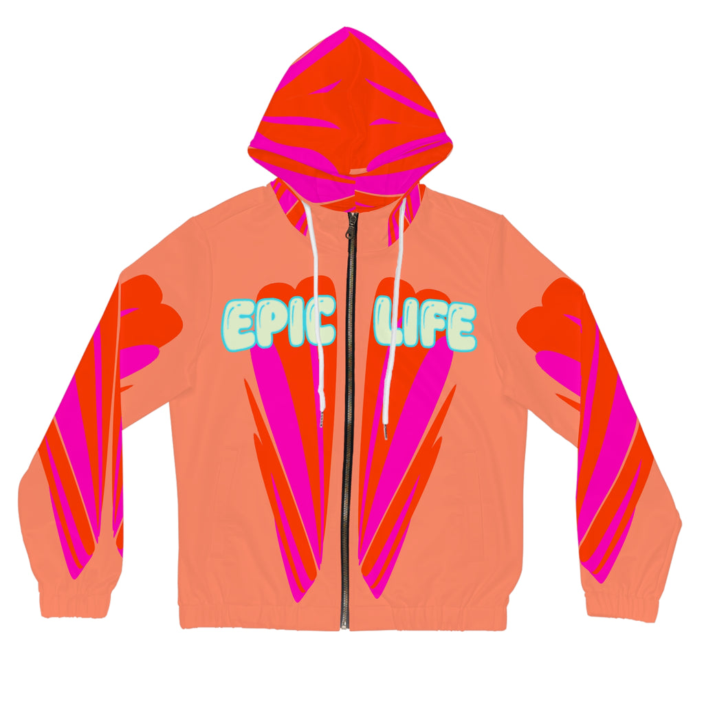 Epic Life Women’s Zip Hoodie — Bold Coral Pop Art All-Over Print