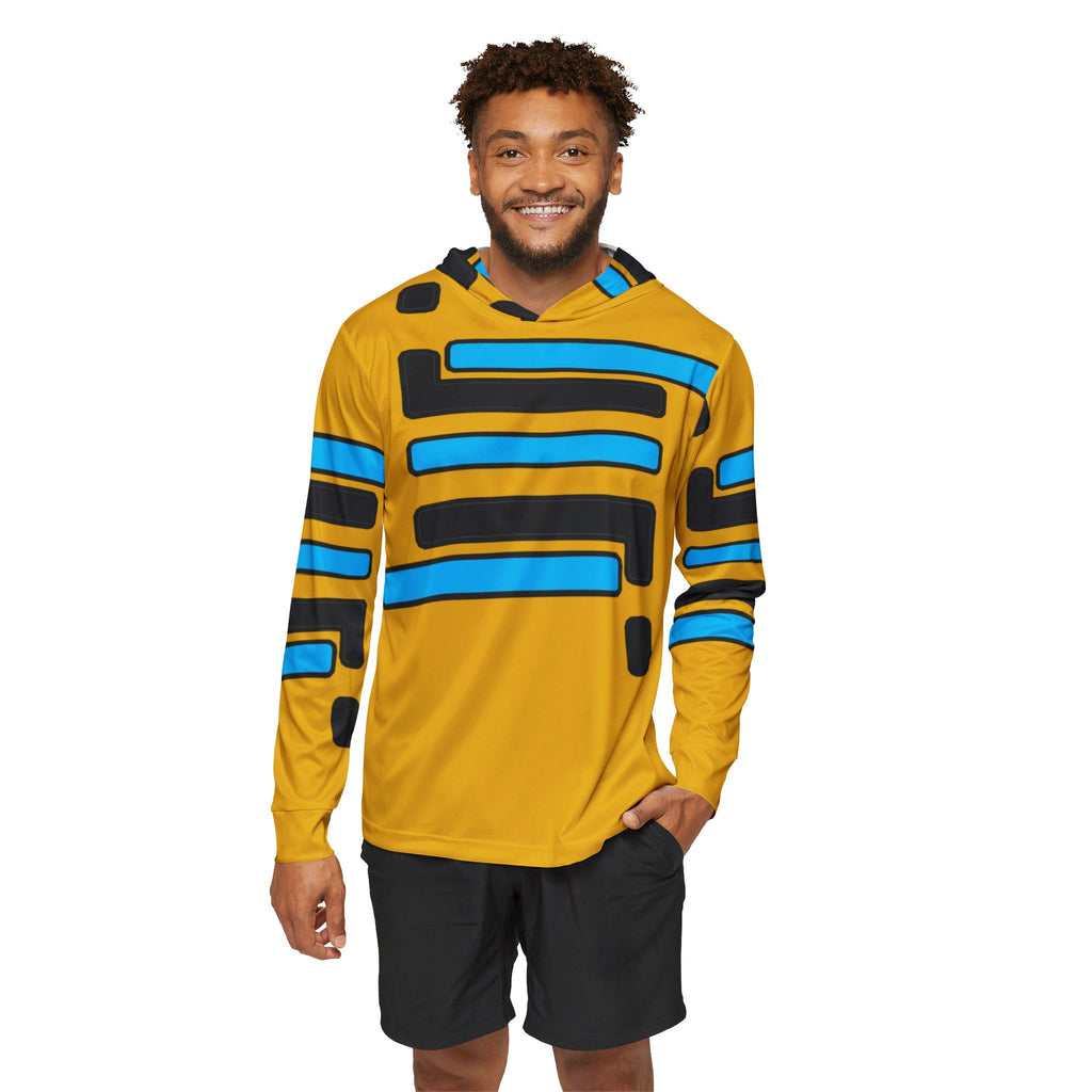Yellow Blue Striped Athletic Hoodie — Men's Sports Warmup Top