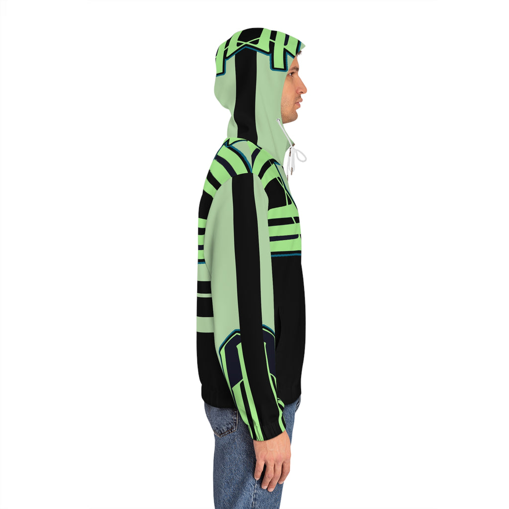 Neon Geo Stripe Full-Zip Hoodie — Men's Futuristic Graphic Zip-Up