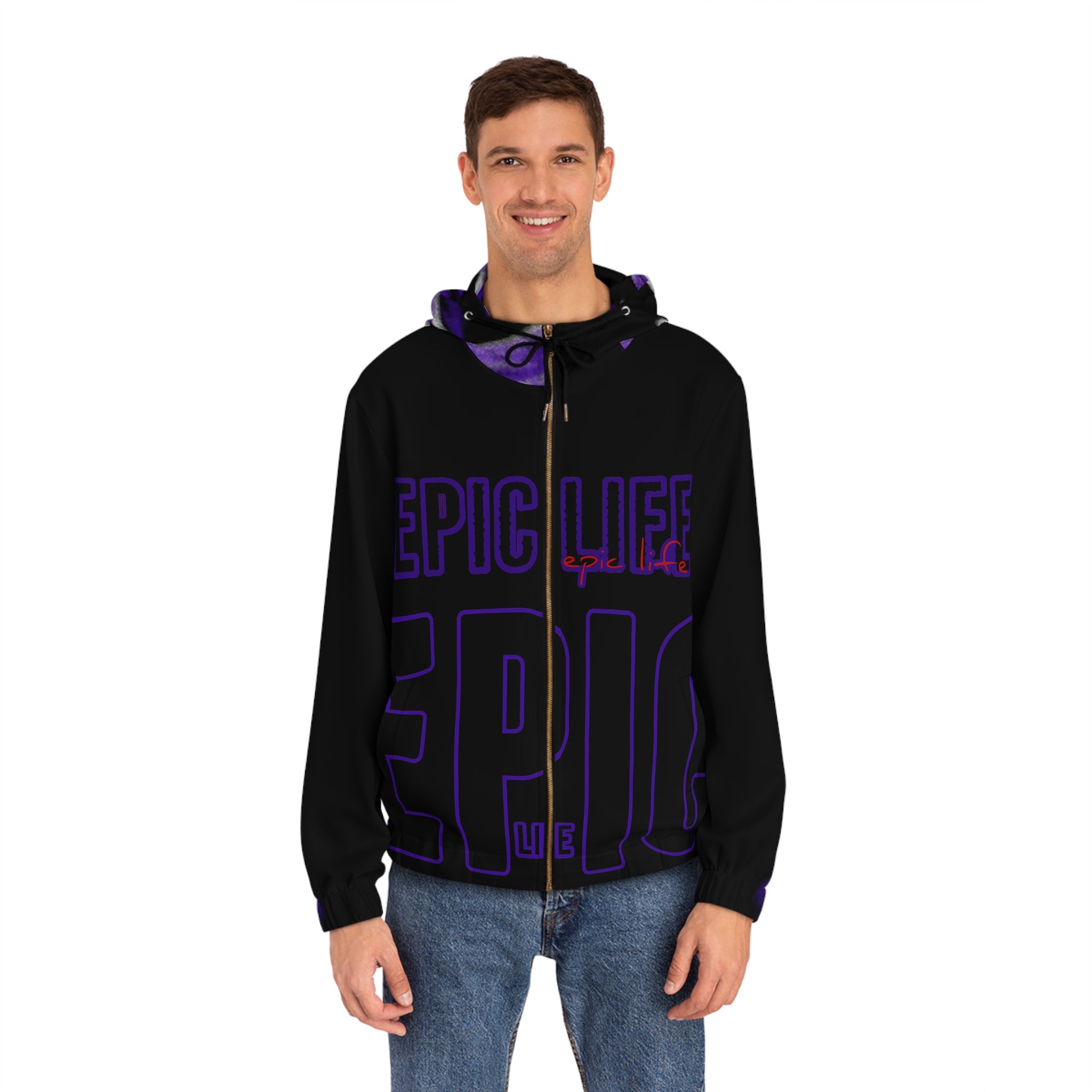Epic Life Zip Hoodie — Bold Purple Graphic Full-Zip Hoodie