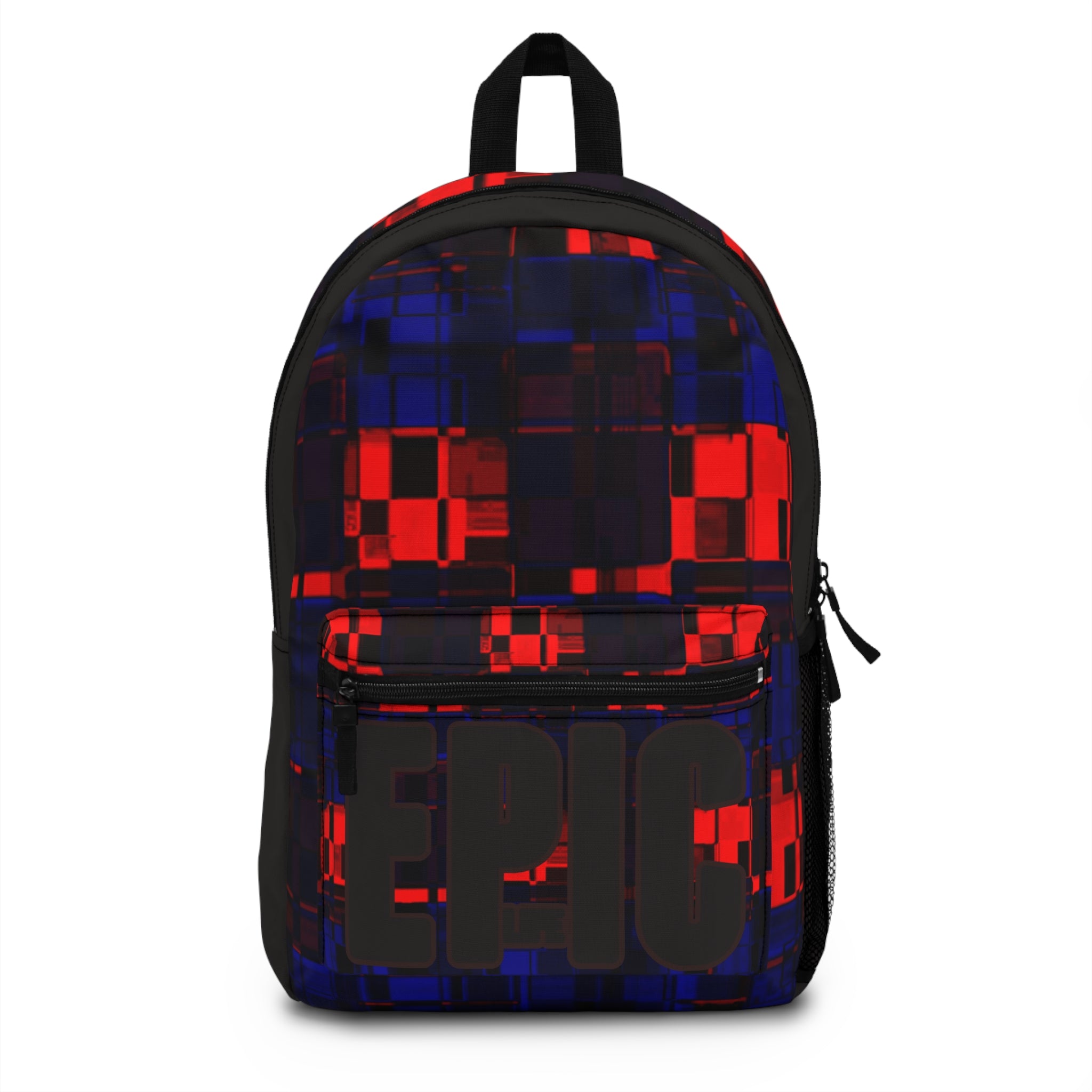 Epic Pixel Glitch Backpack — Red & Blue Digital Pattern School Bag