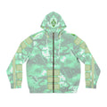 Women’s Mint Marble Full-Zip Hoodie — Geo Patch All-Over Print