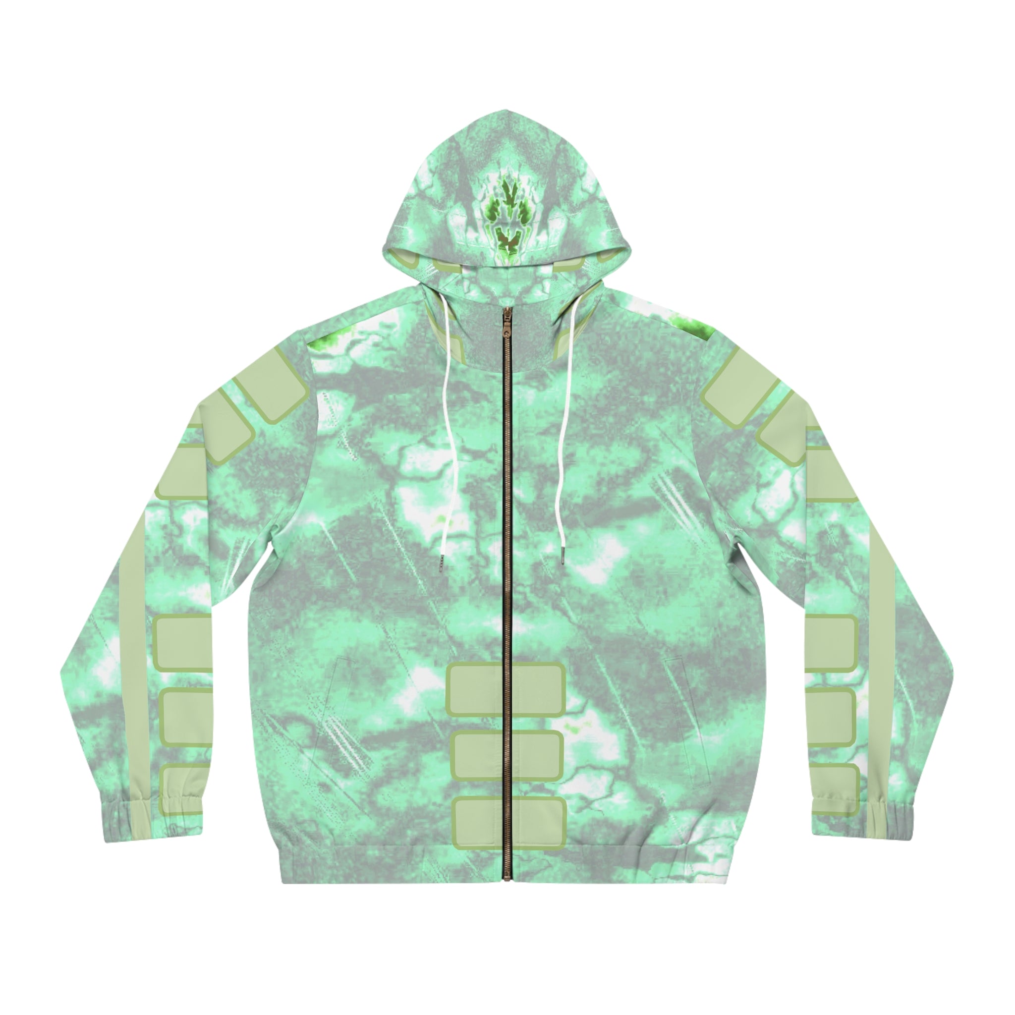 Women’s Mint Marble Full-Zip Hoodie — Geo Patch All-Over Print