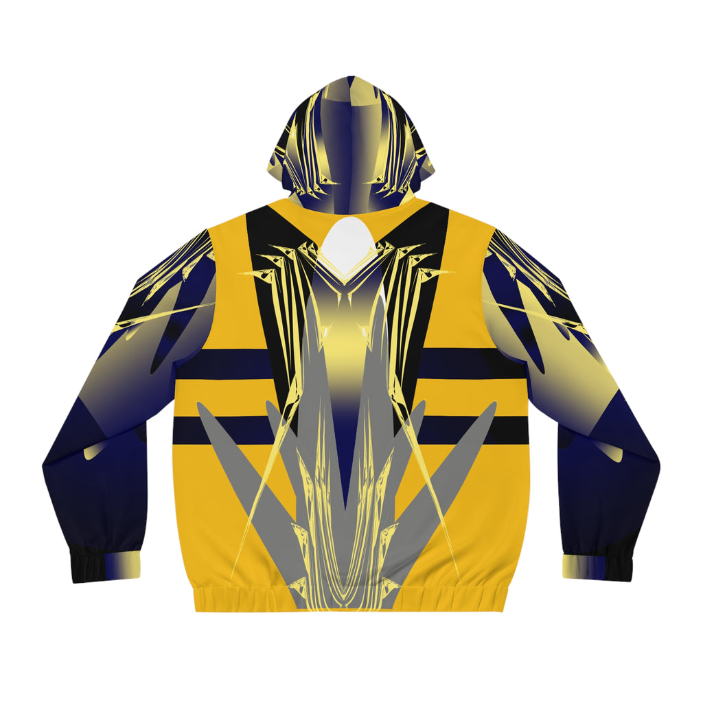 Men's Geometric Yellow & Navy Full-Zip Hoodie — Abstract Athletic AOP Jacket