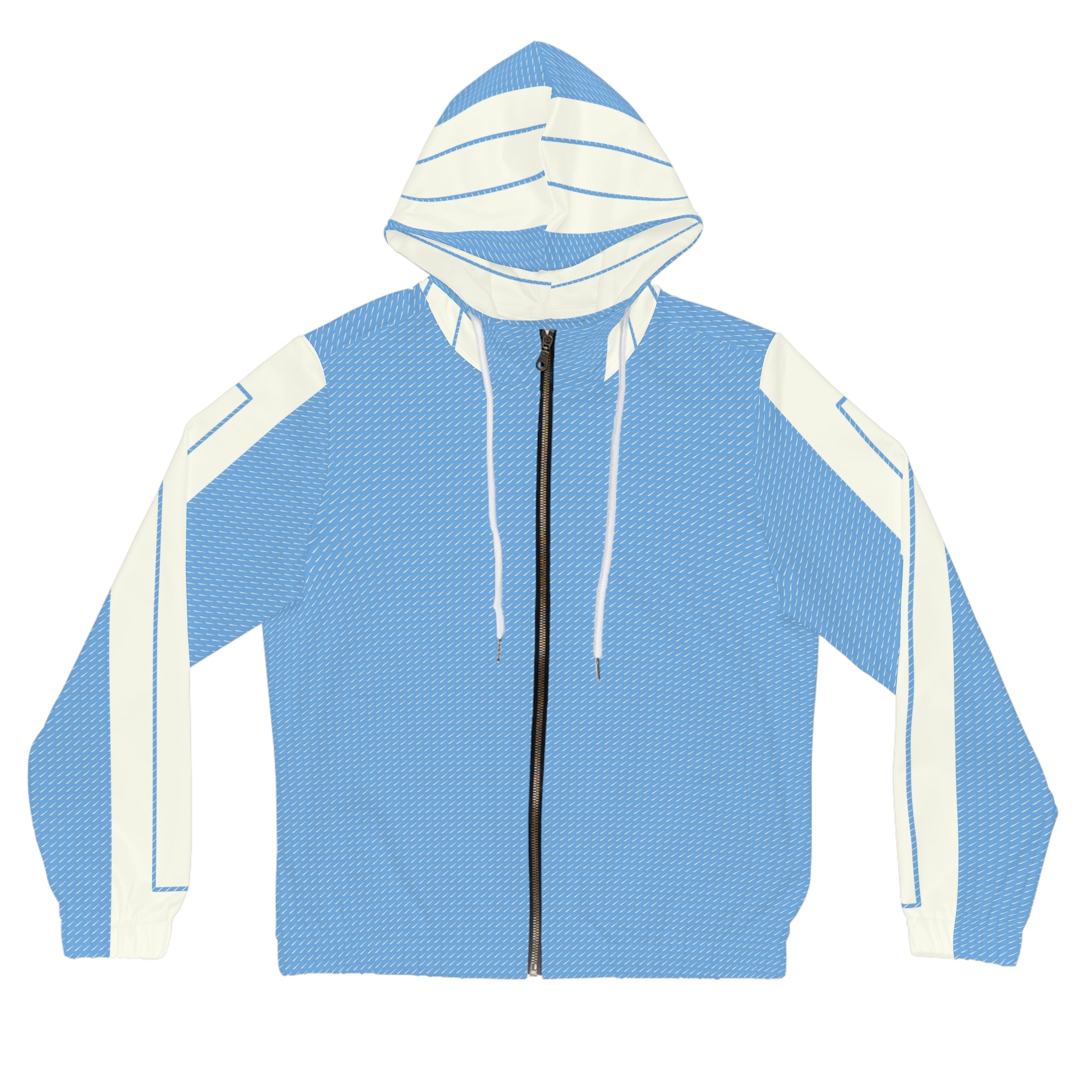 Light Blue Geometric Zip Hoodie — Women's Casual AOP Full-Zip