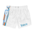 Volare White Swim Trunks — Retro Blue & Orange Side Logo All-Over Print