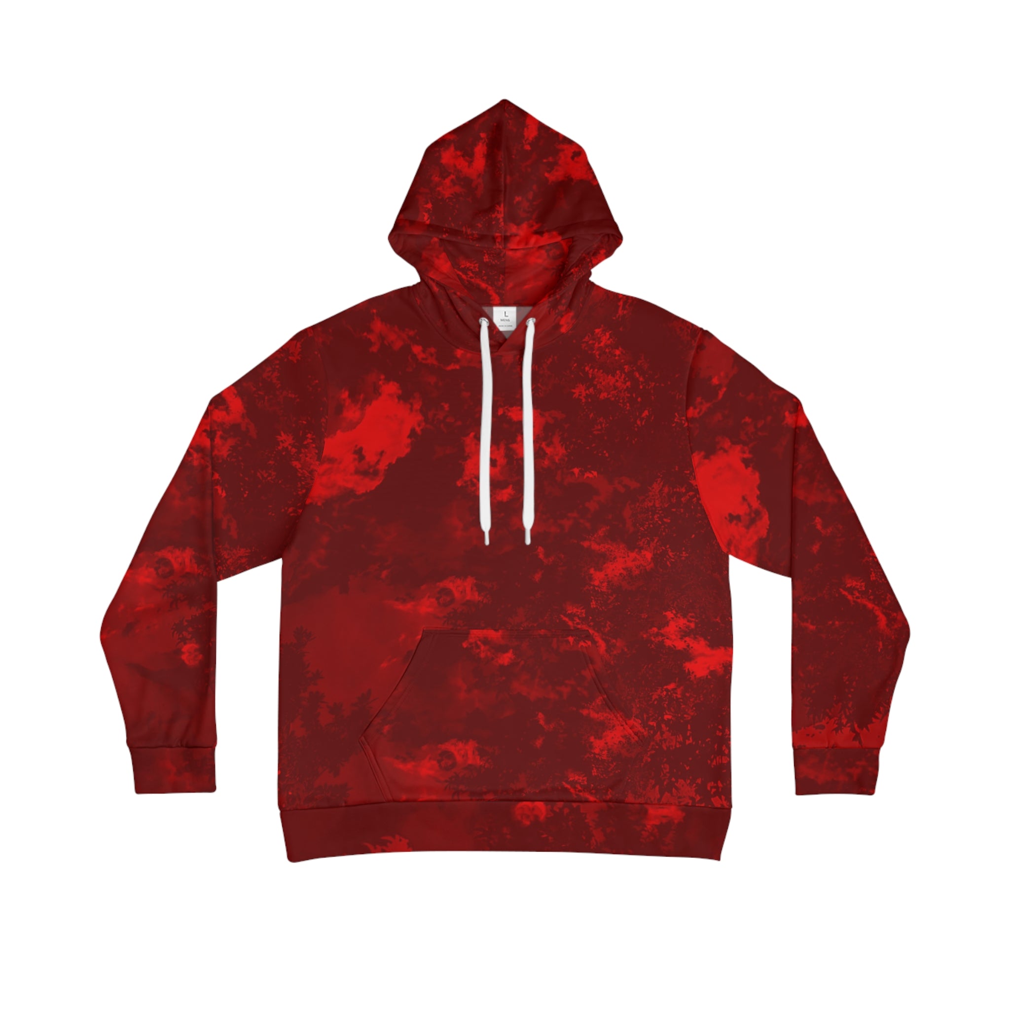 Red Tie-Dye Hoodie — All-Over Print Casual Pullover