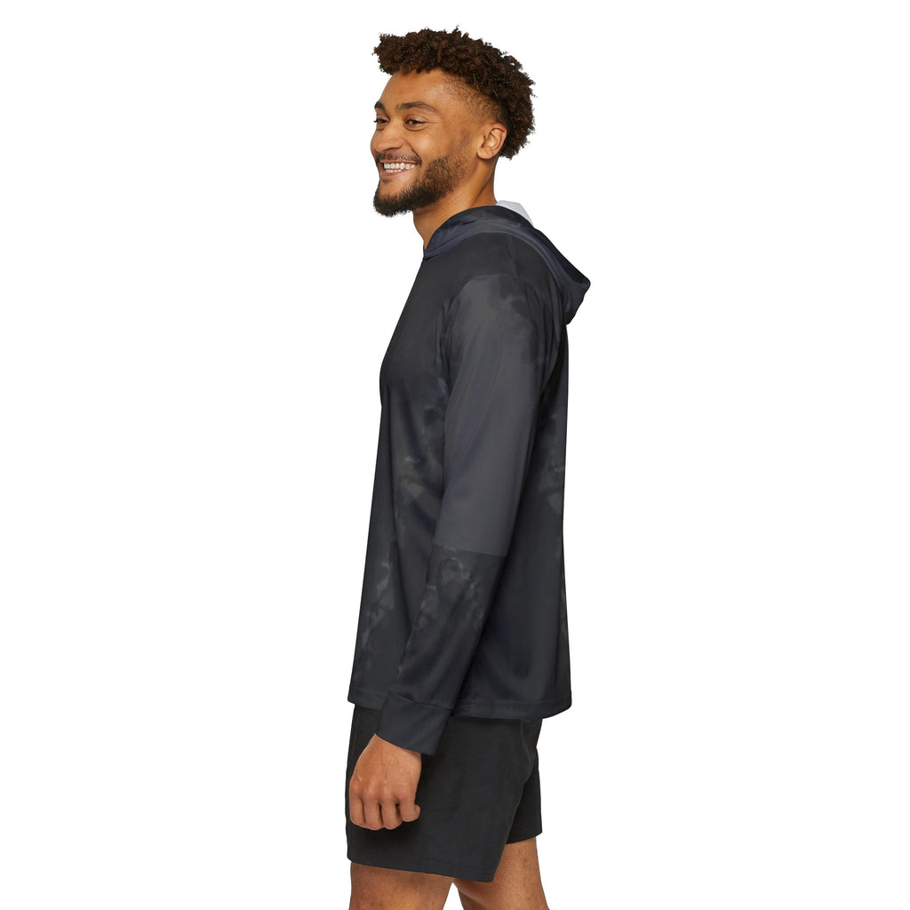 Men's Black Athletic Warmup Hoodie — Reflective Minimal Logo Sports Pullover