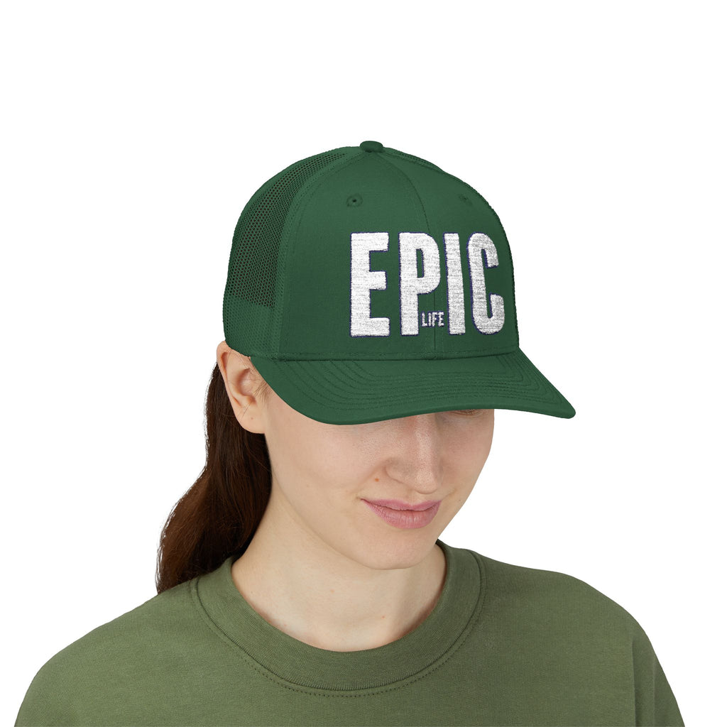 EPIC Snapback Trucker Cap — Distressed Bold Logo Mesh Hat