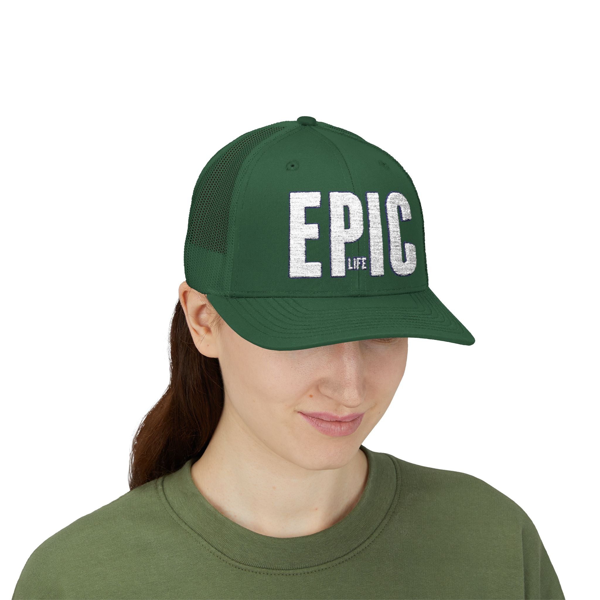 EPIC Snapback Trucker Cap — Distressed Bold Logo Mesh Hat