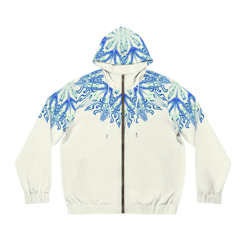 Blue Mandala Zip Hoodie — Men's All-Over Print Lightweight Hooded Jacket