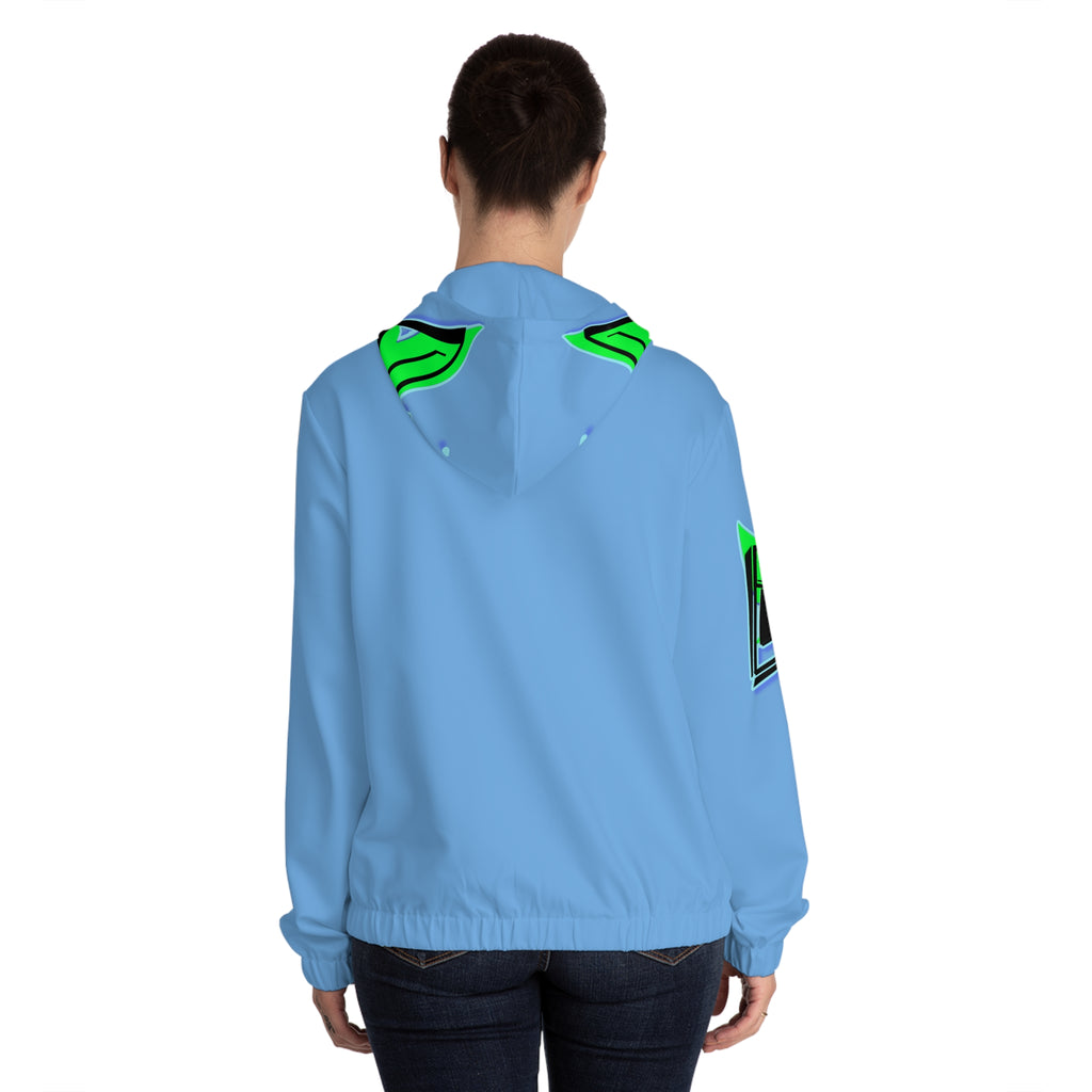 Epic Life Women’s Full-Zip Hoodie — Blue Graphic Zip-Up with Green Accent Hood