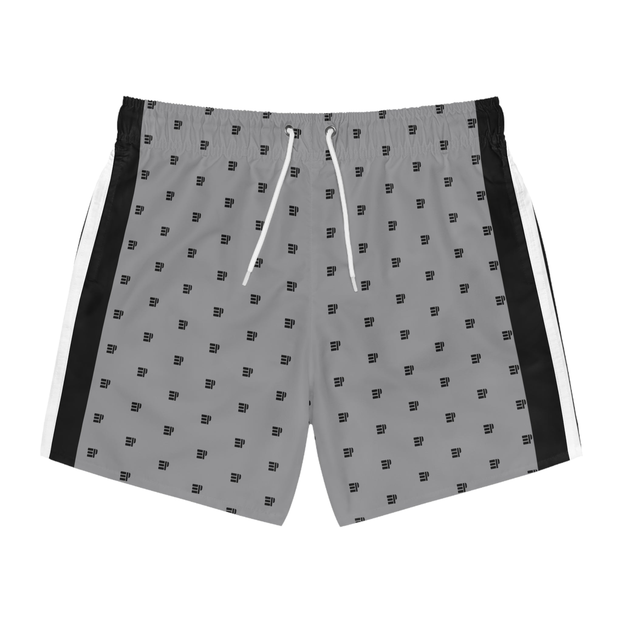 Gray Micro Logo Swim Trunks — Men's Patterned Beach Shorts