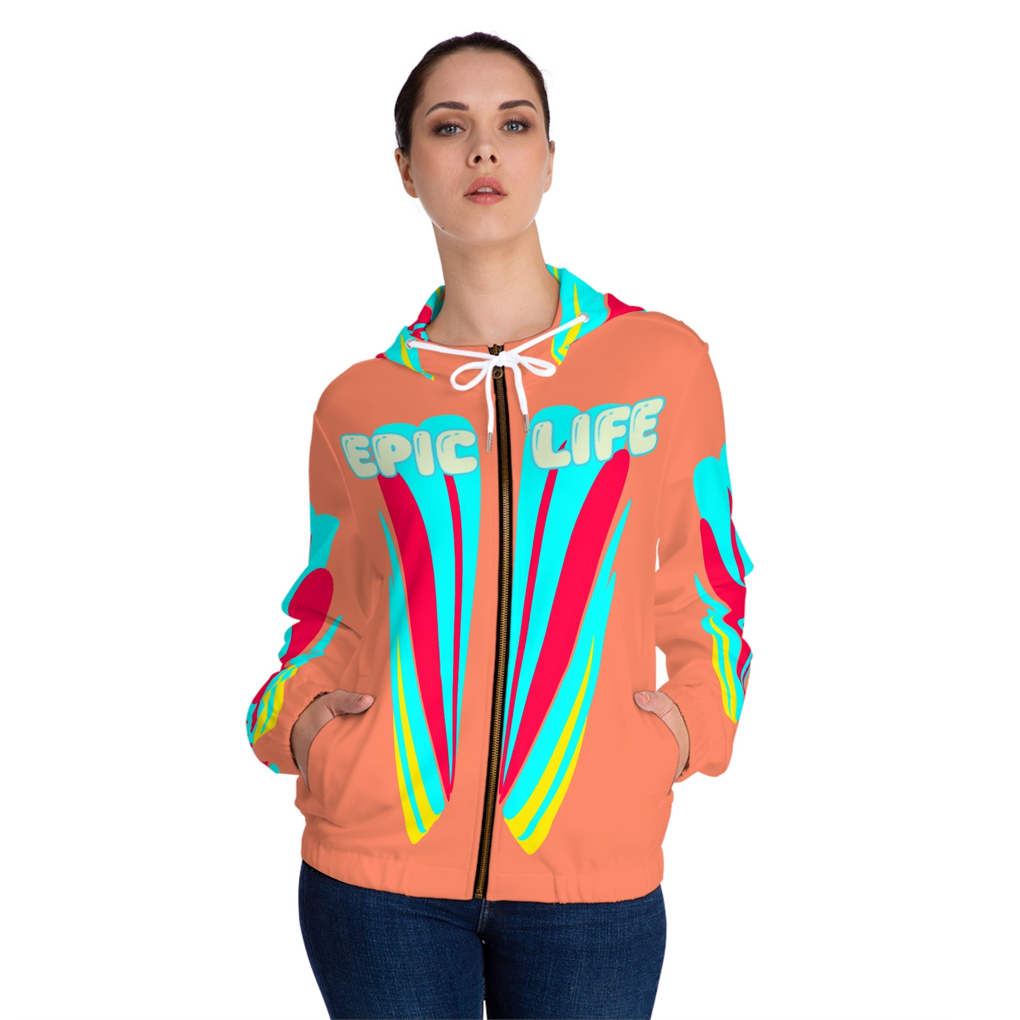 Epic Life Women’s Full-Zip Hoodie — Bright Retro Surf Graphic