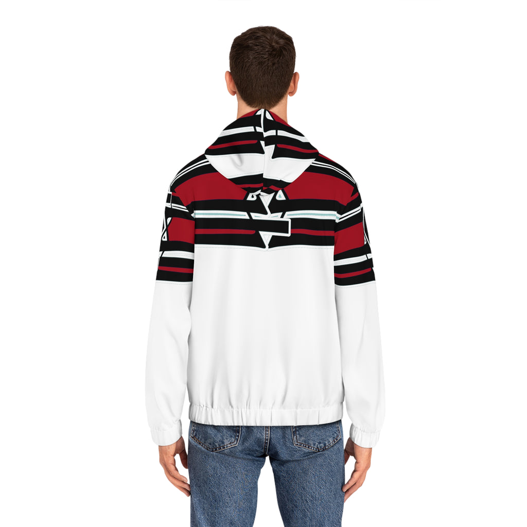 Ohio State-Inspired Red & Black Striped Full-Zip Hoodie