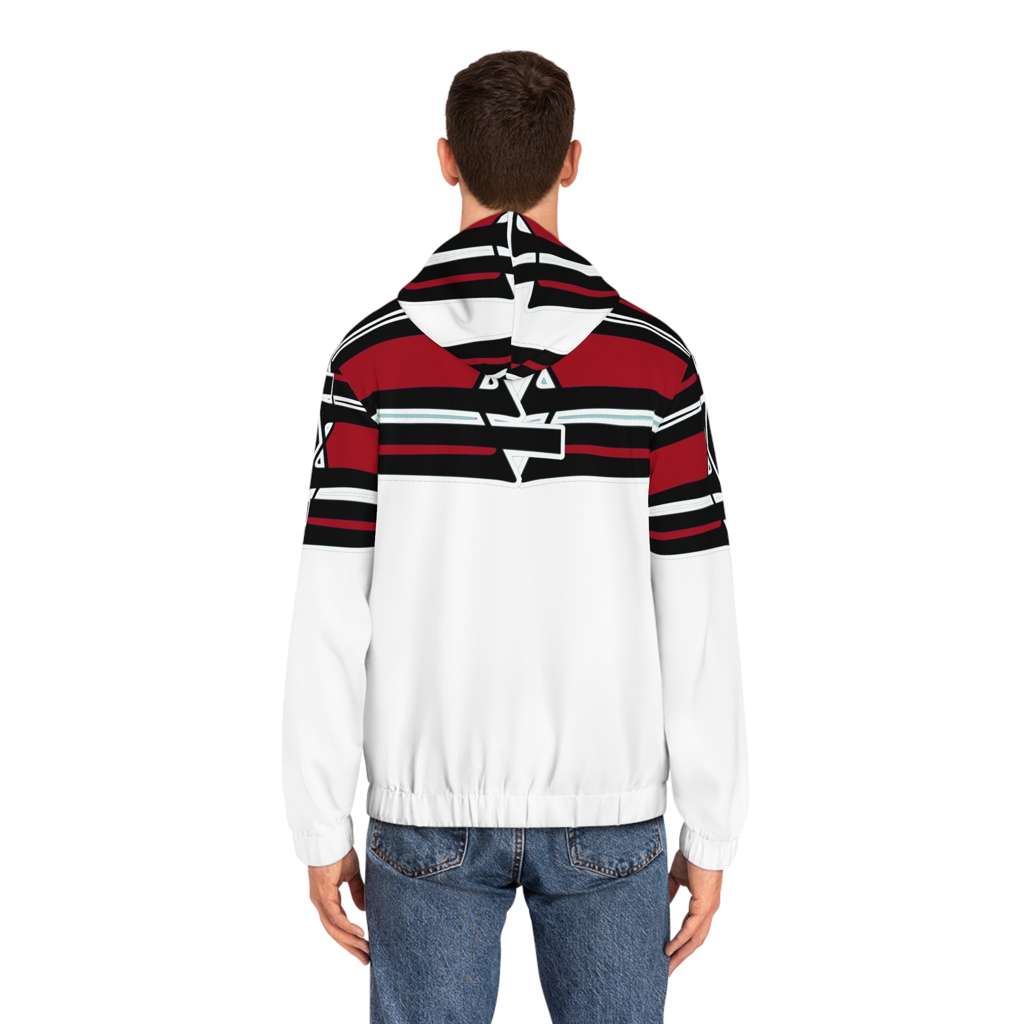 Ohio State-Inspired Red & Black Striped Full-Zip Hoodie