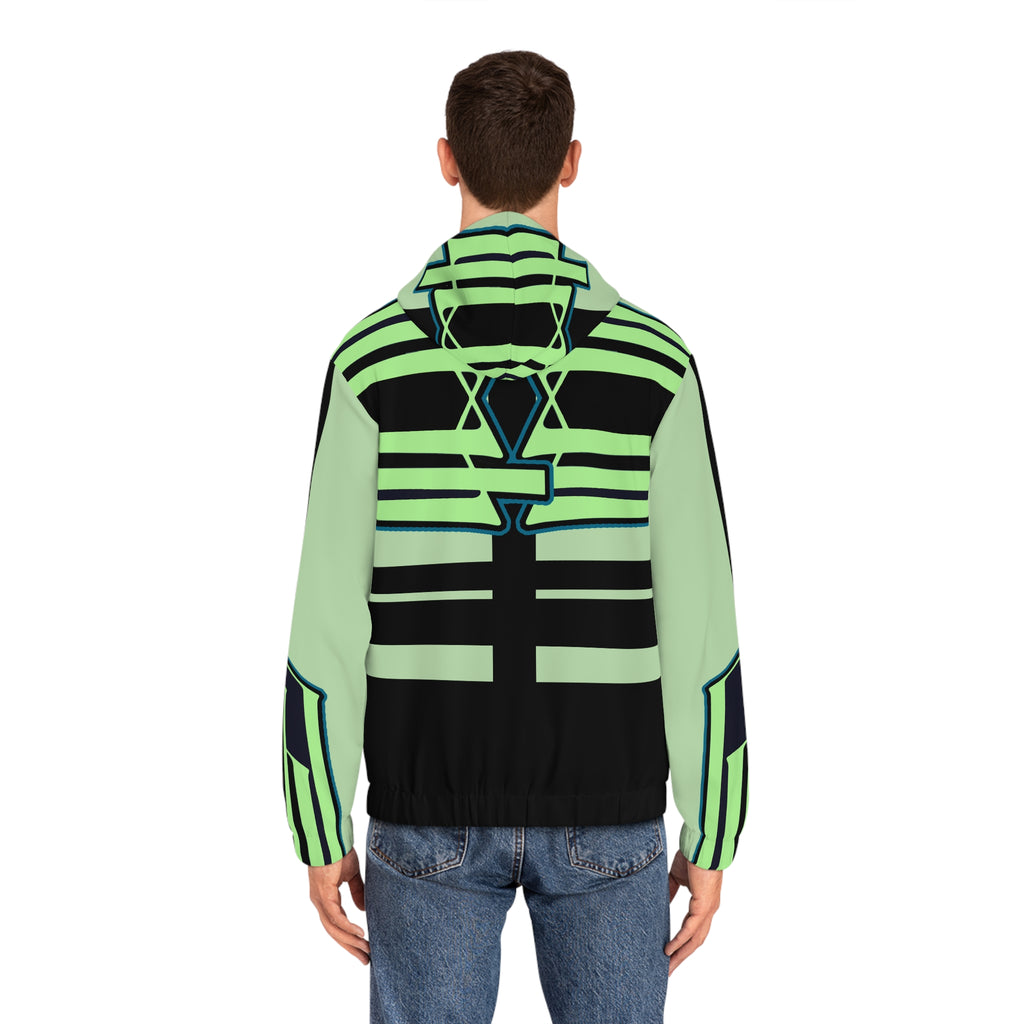 Neon Geo Stripe Full-Zip Hoodie — Men's Futuristic Graphic Zip-Up