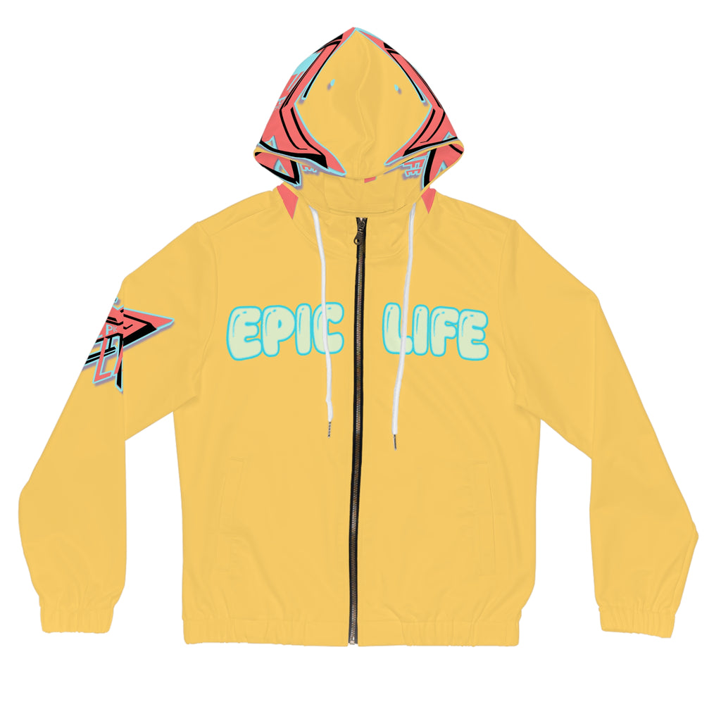 Epic Life Women’s Full-Zip Hoodie — Bright Yellow Retro Graphic Zip-Up