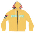 Epic Life Women’s Full-Zip Hoodie — Bright Yellow Retro Graphic Zip-Up