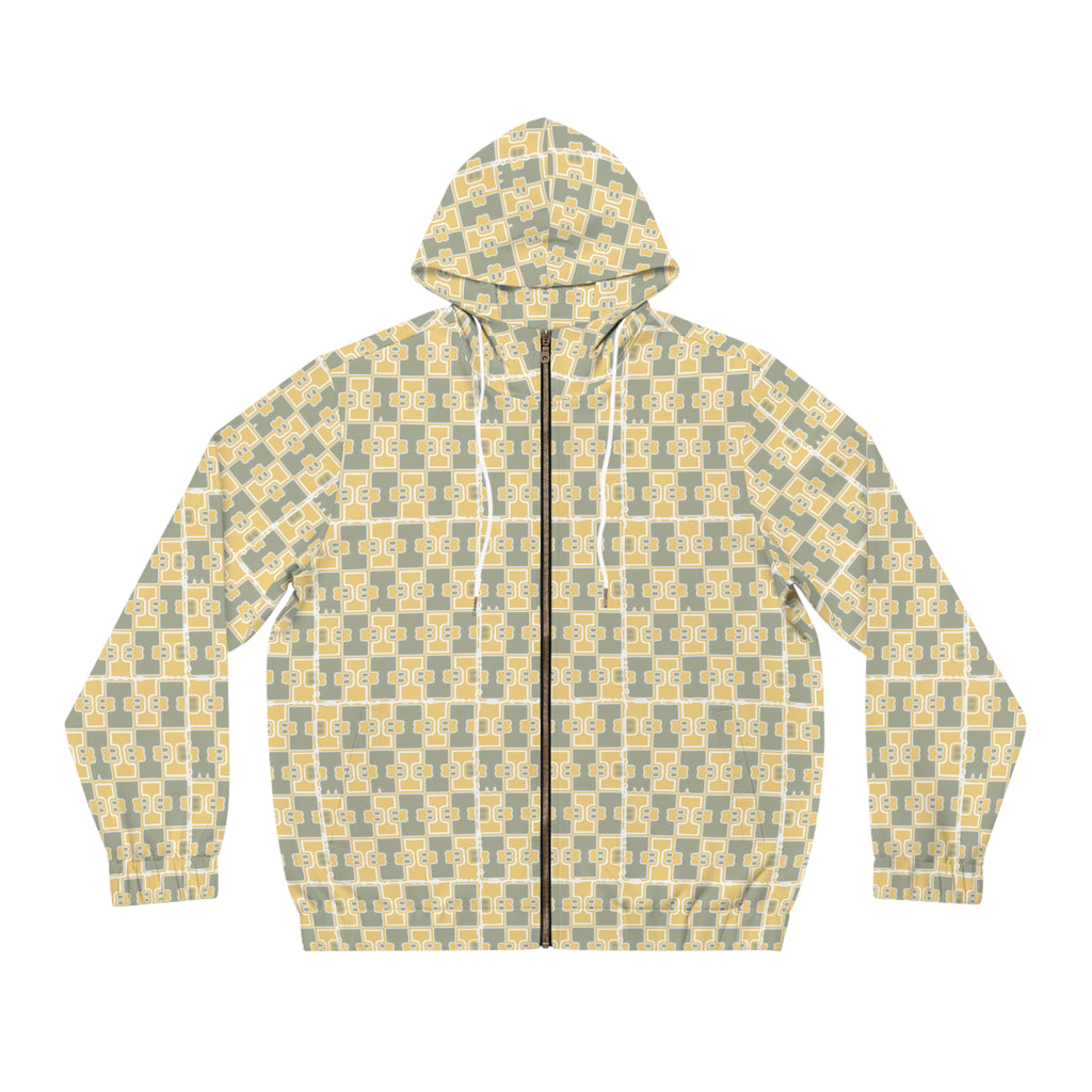 Men’s epic Cozy Layer Full - Zip (Checker Pattern) Tan / Khaki / Green Casual Streetwear, Perfect for Fall, Gift for Him, Stylish and Functional