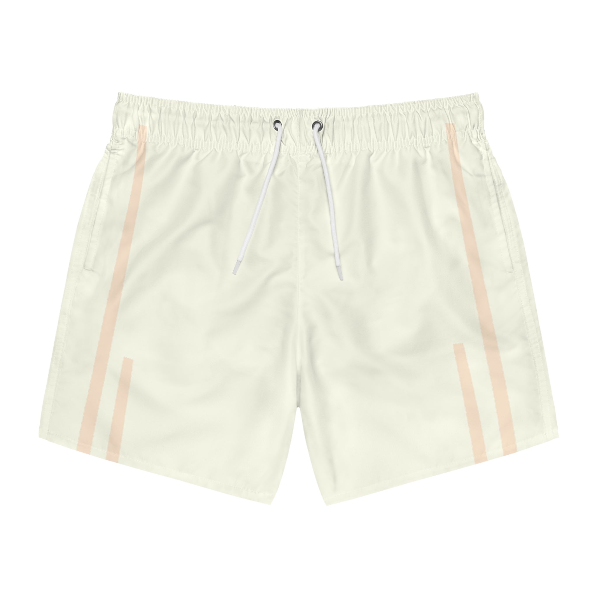 Light Cream Swim Trunks with Subtle Peach Stripe — Men's Beach Shorts