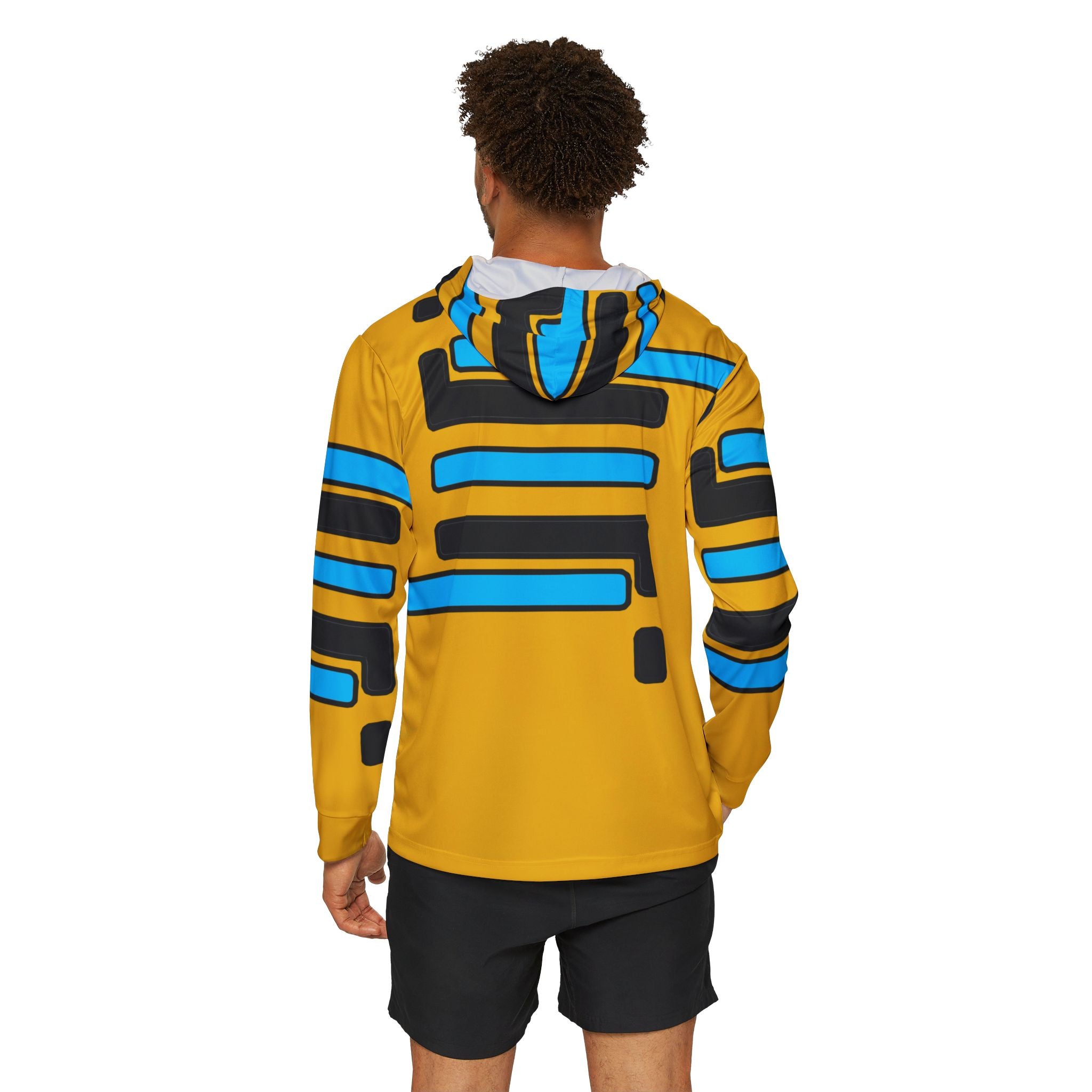 Yellow Blue Striped Athletic Hoodie — Men's Sports Warmup Top