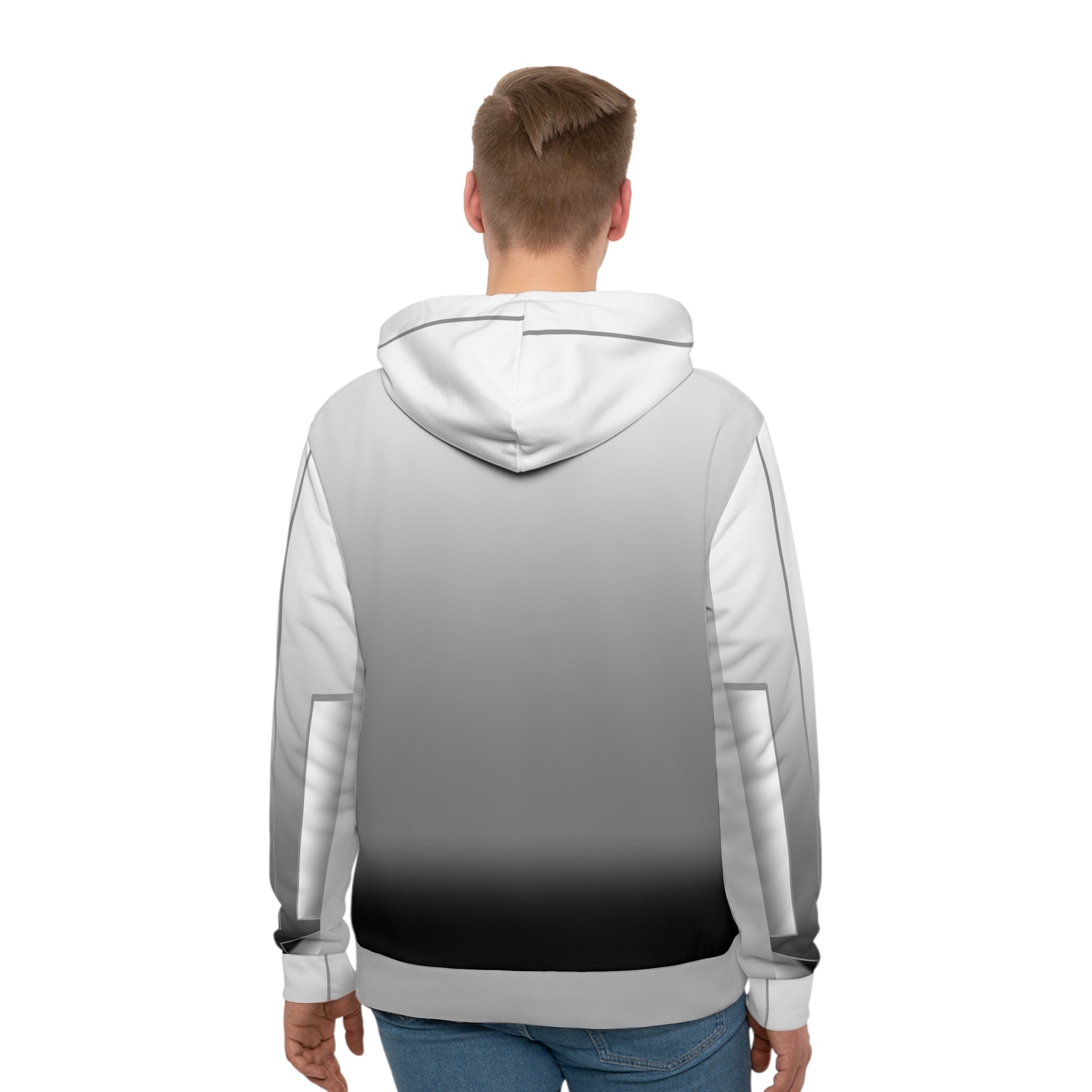 Gradient Tech Hoodie — Minimalist Gray-to-Black AOP Pullover
