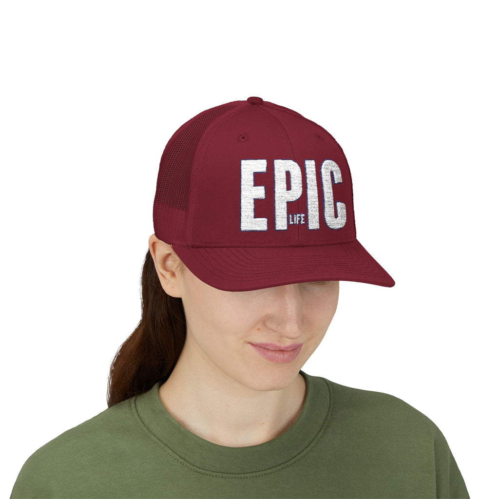 EPIC Snapback Trucker Cap — Distressed Bold Logo Mesh Hat