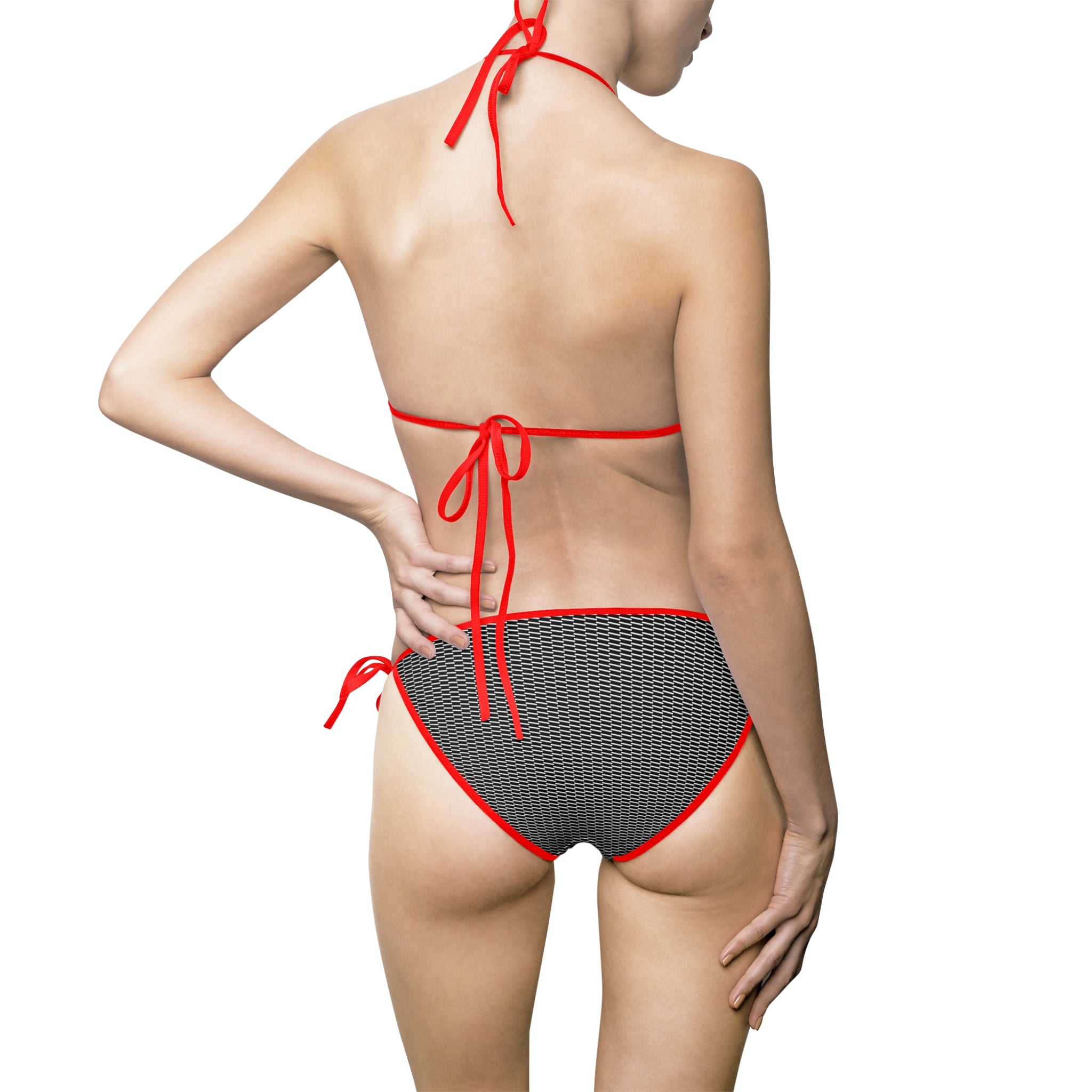 Textured Black Triangle Bikini — Women's Tie-Side Two-Piece Swimsuit