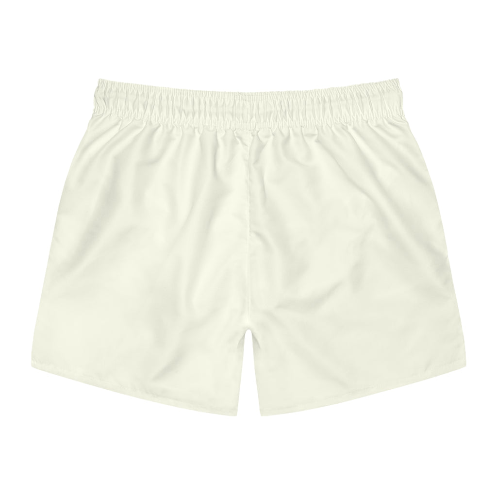 Light Cream Swim Trunks with Subtle Peach Stripe — Men's Beach Shorts