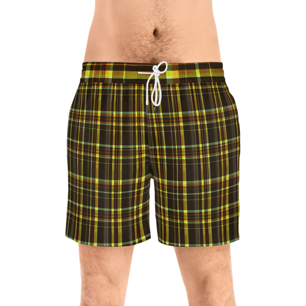 Men's Plaid Swim Shorts - Stylish Beachwear for Summer, Great for Pool Parties, Vacation, Gifts, Casual Summer Outfits, AOP Design