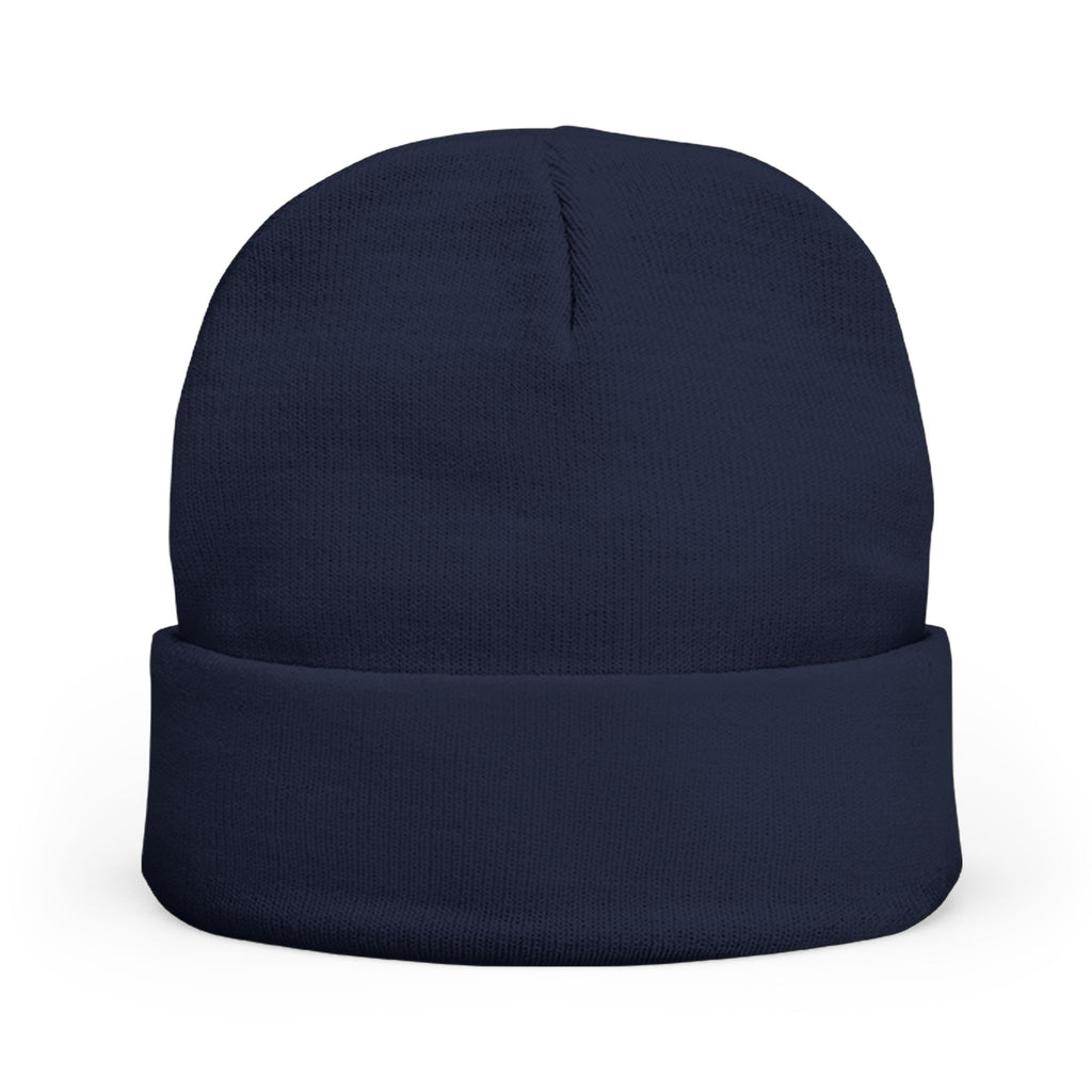 Embroidered Pixel City Knit Beanie — Urban Nightscape Winter Hat