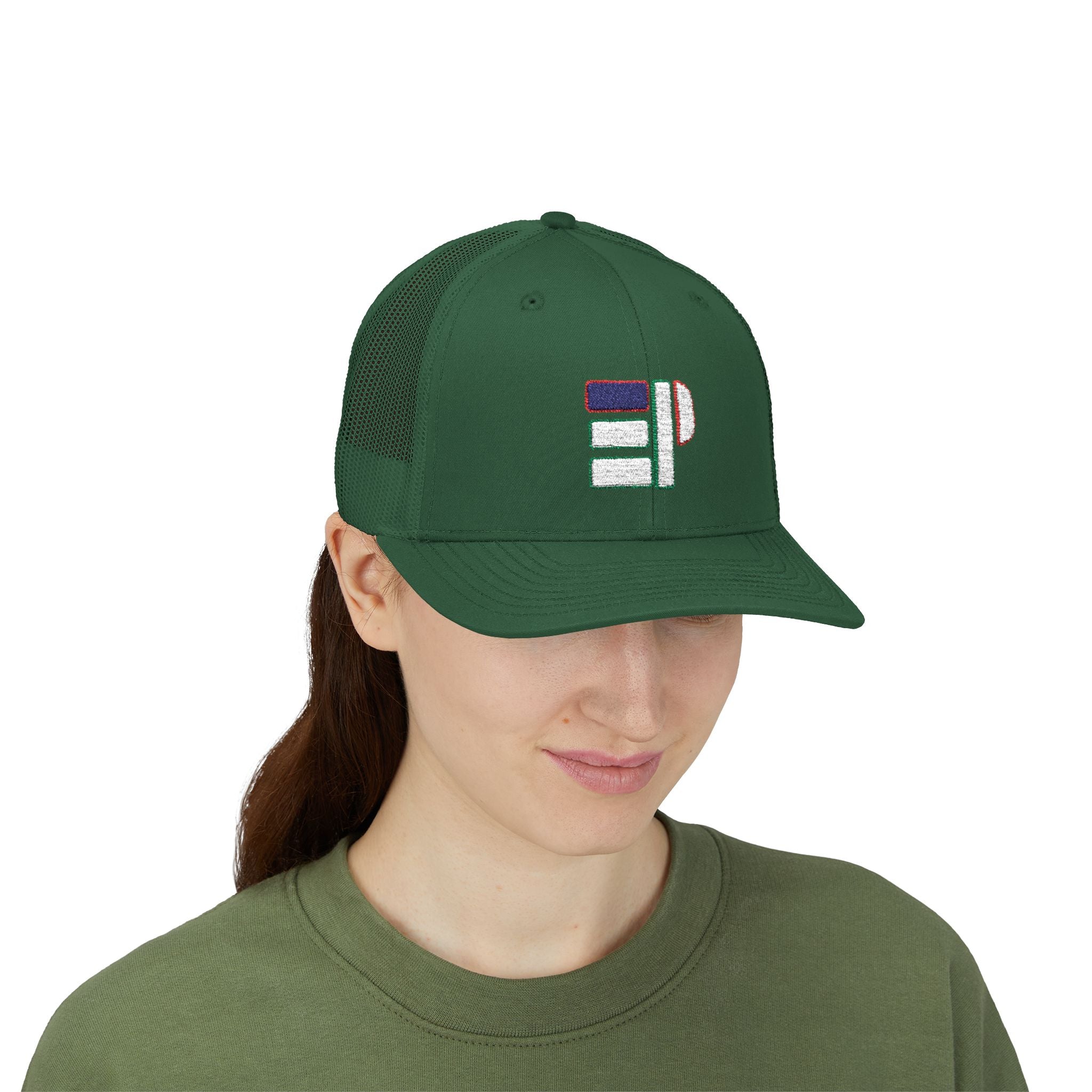 Pink Trucker Cap with Retro Striped 'P' Patch — Casual Snapback Hat