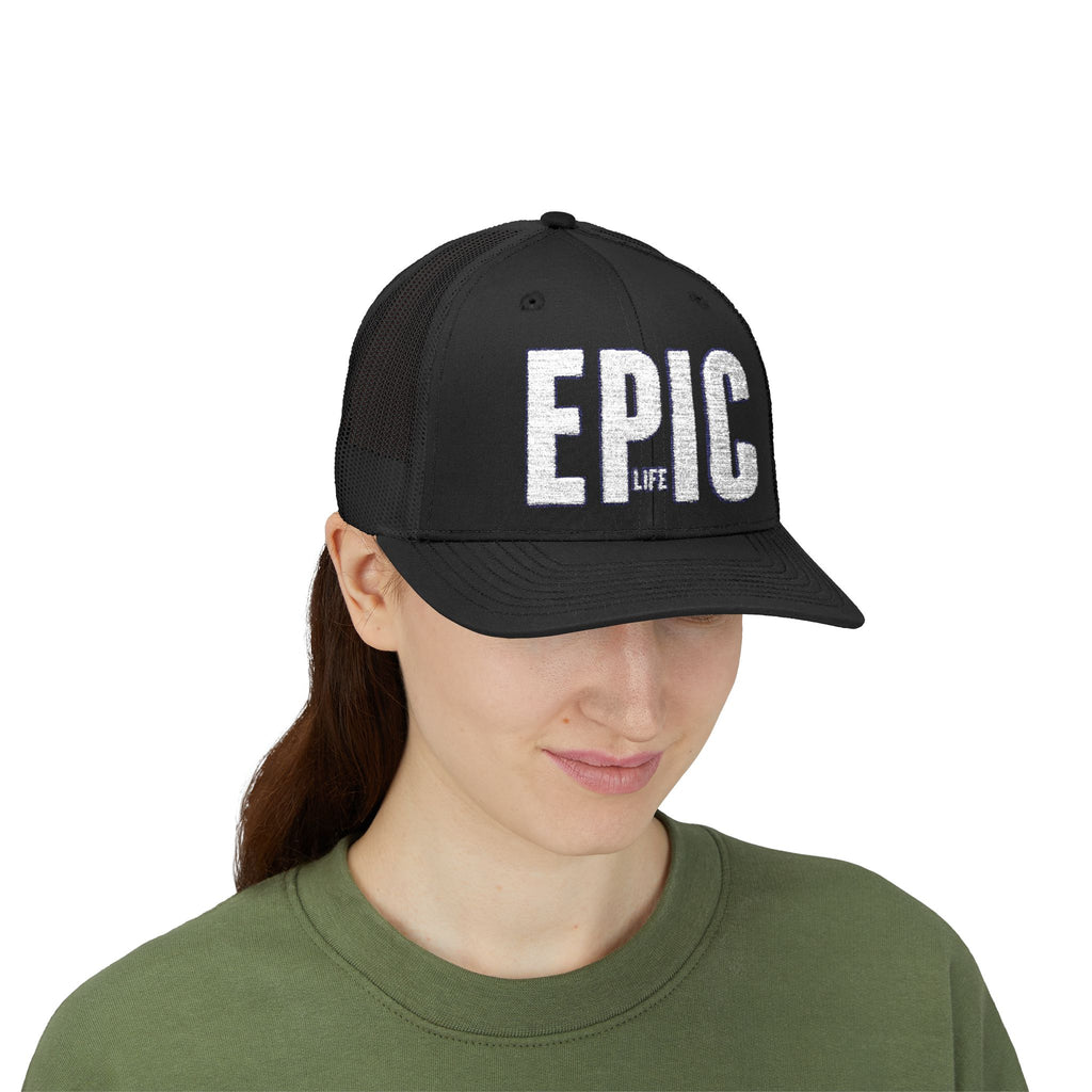 EPIC Snapback Trucker Cap — Distressed Bold Logo Mesh Hat