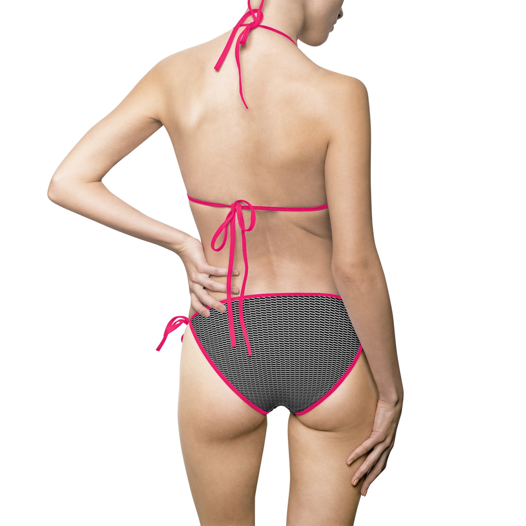 Textured Black Triangle Bikini — Women's Tie-Side Two-Piece Swimsuit