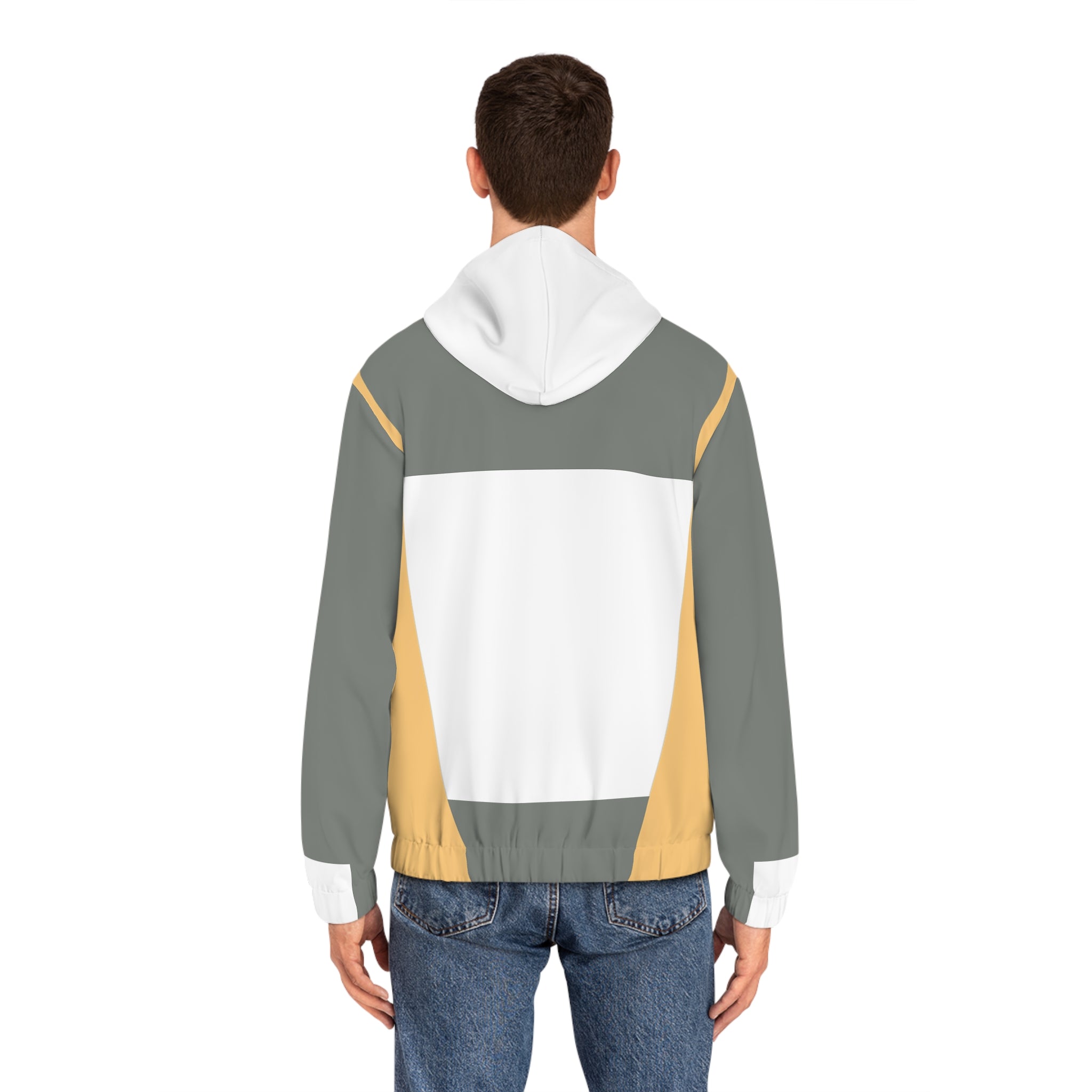 Epic Life Men's Olive & Mustard Geometric Full-Zip Hoodie - Retro All-Over Print Style