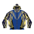 Men's Geometric Blue & Gold Full-Zip Hoodie — Abstract Symmetry AOP