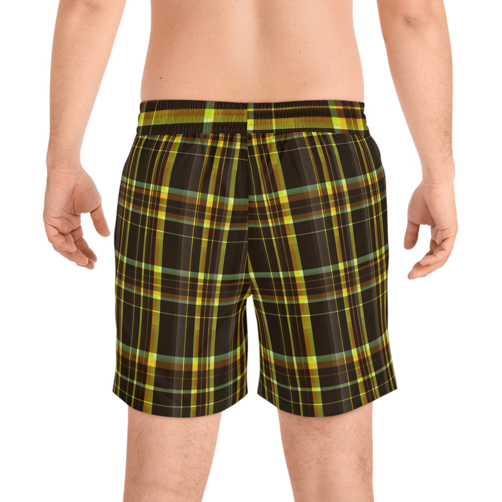 Men's Plaid Swim Shorts - Stylish Beachwear for Summer, Great for Pool Parties, Vacation, Gifts, Casual Summer Outfits, AOP Design