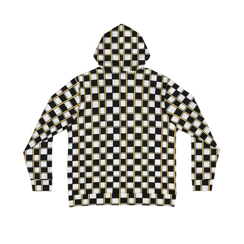 Checkerboard Gold-Trim Hoodie — Black & White Geometric All-Over Print