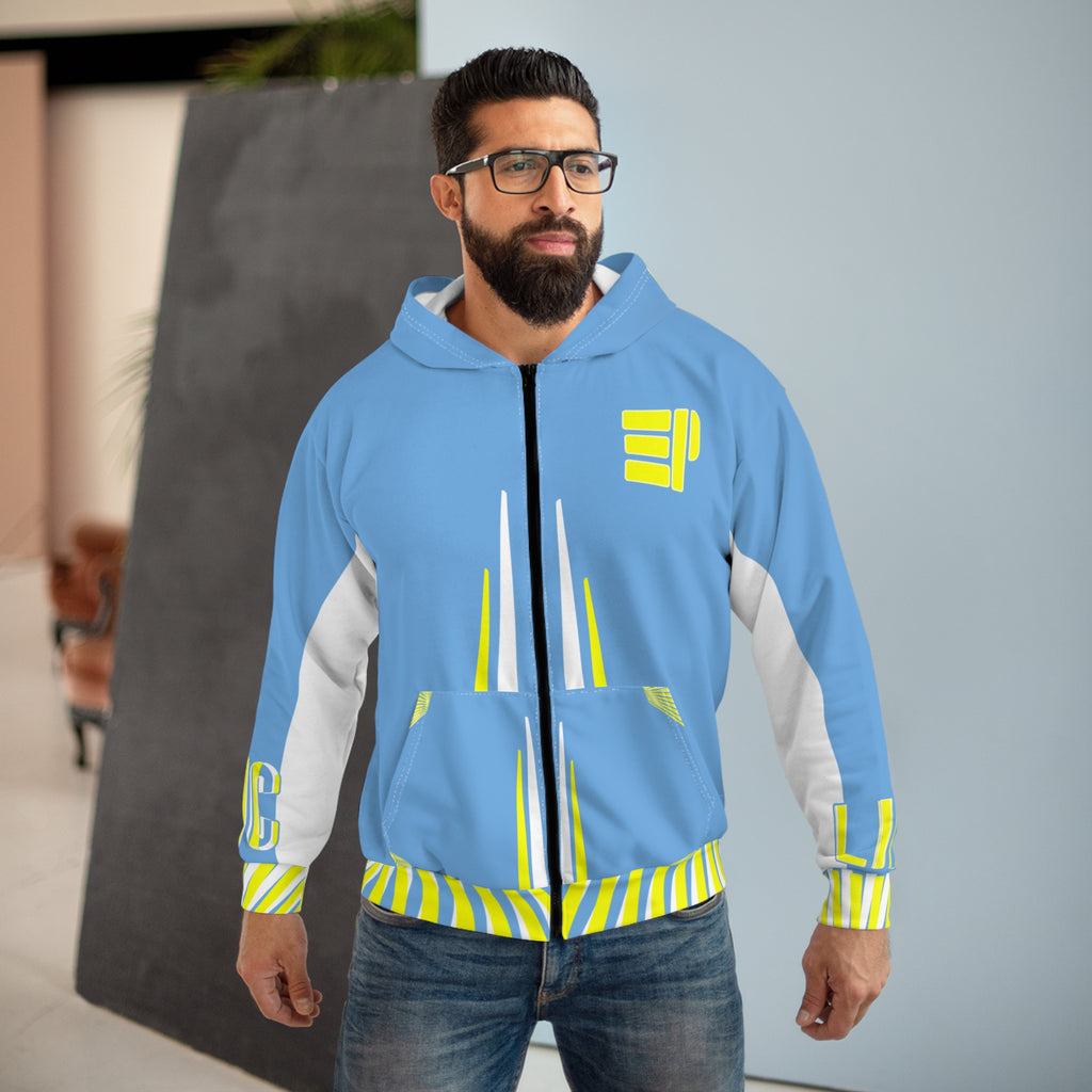 Women’s Light Blue Zip Hoodie with Yellow Accent "EP" Logo