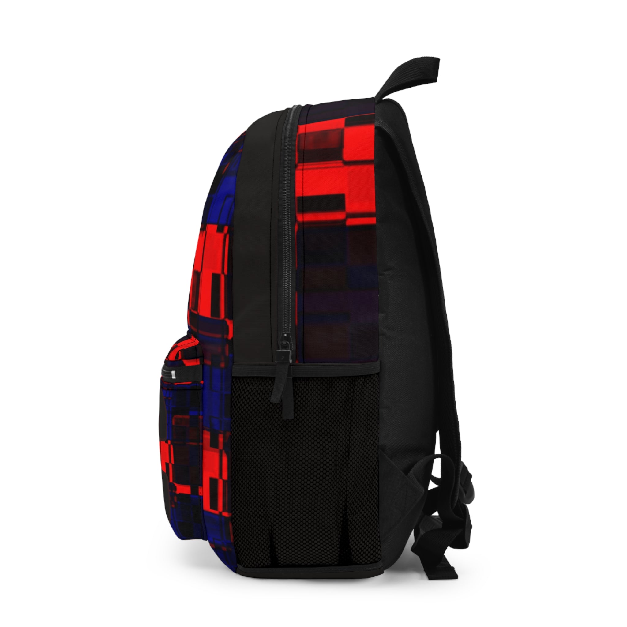 Epic Pixel Glitch Backpack — Red & Blue Digital Pattern School Bag