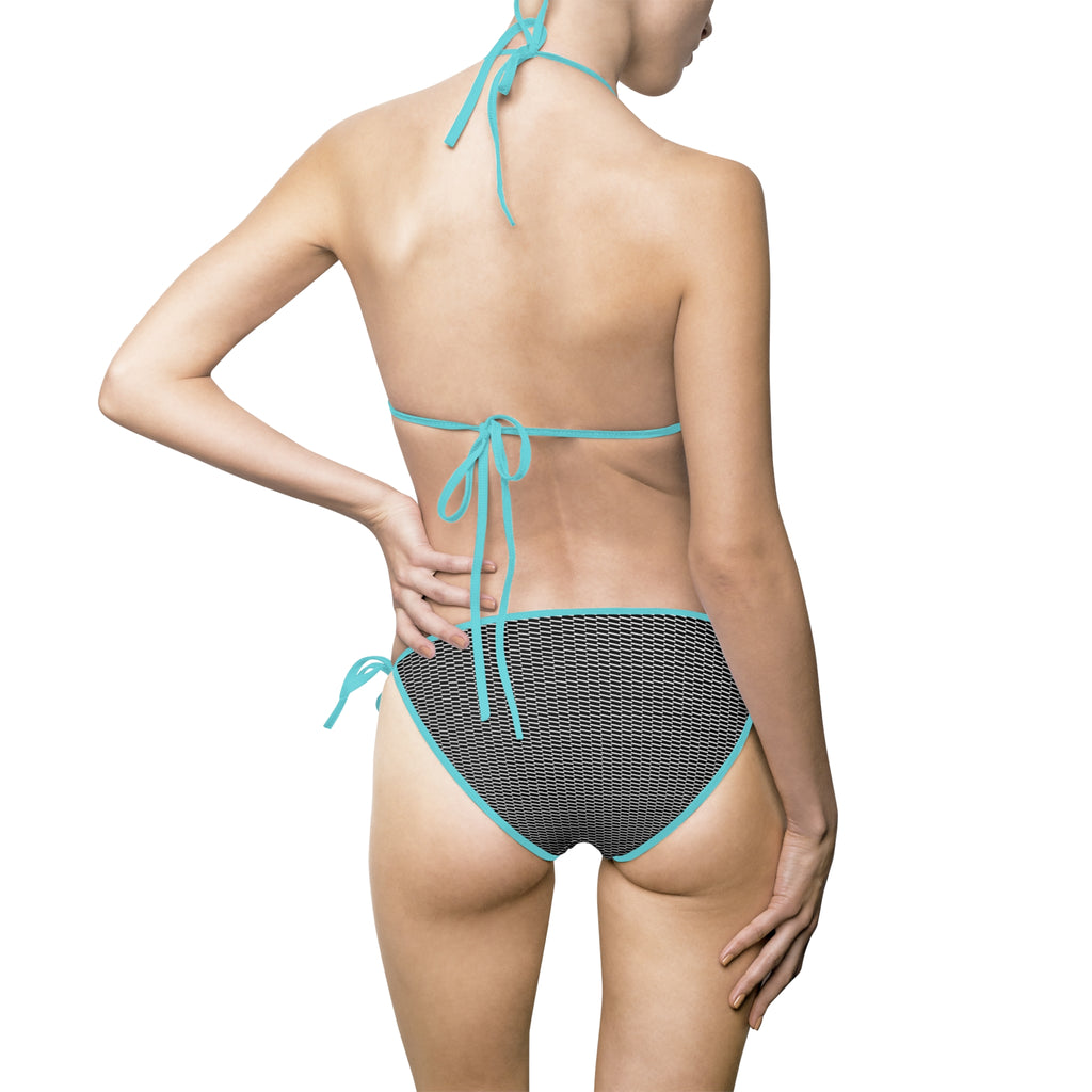 Textured Black Triangle Bikini — Women's Tie-Side Two-Piece Swimsuit