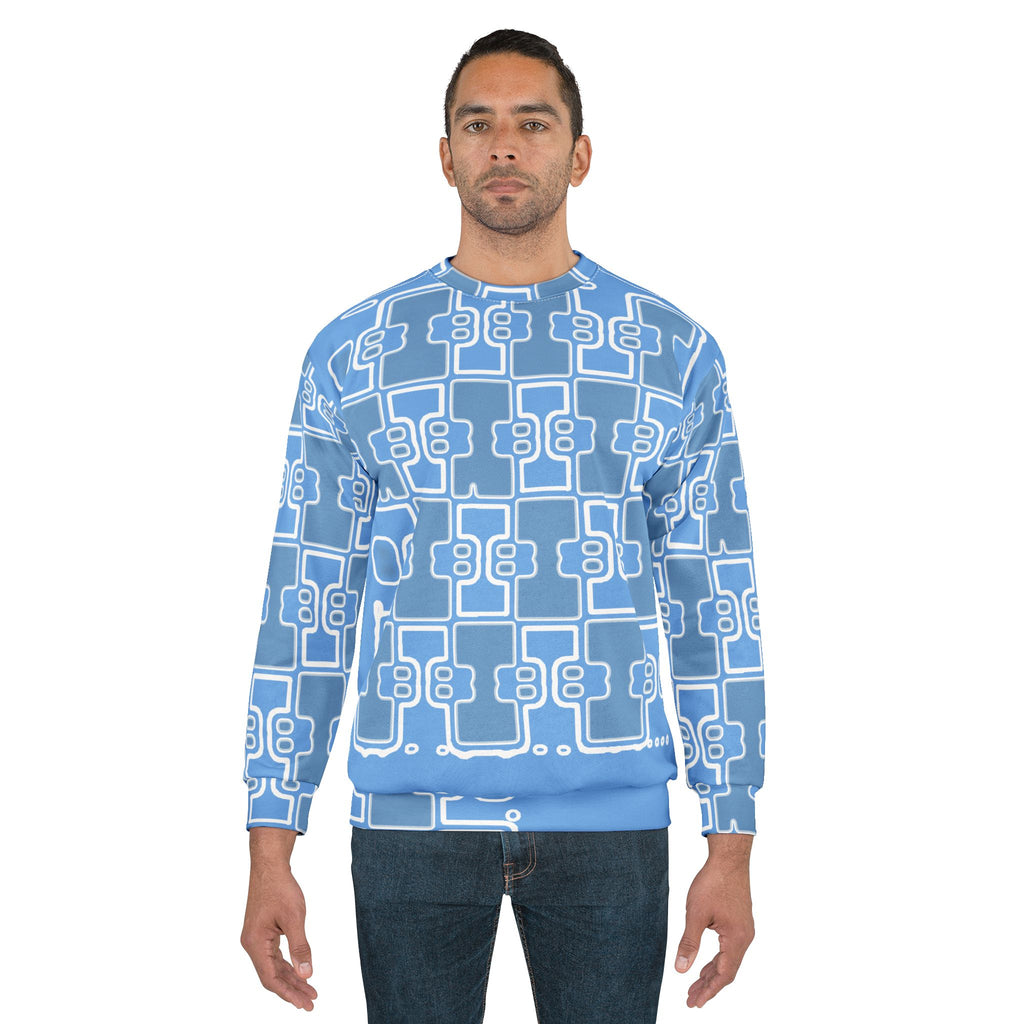 Circuit Pattern Sweatshirt — Blue Tech Grid All-Over Print