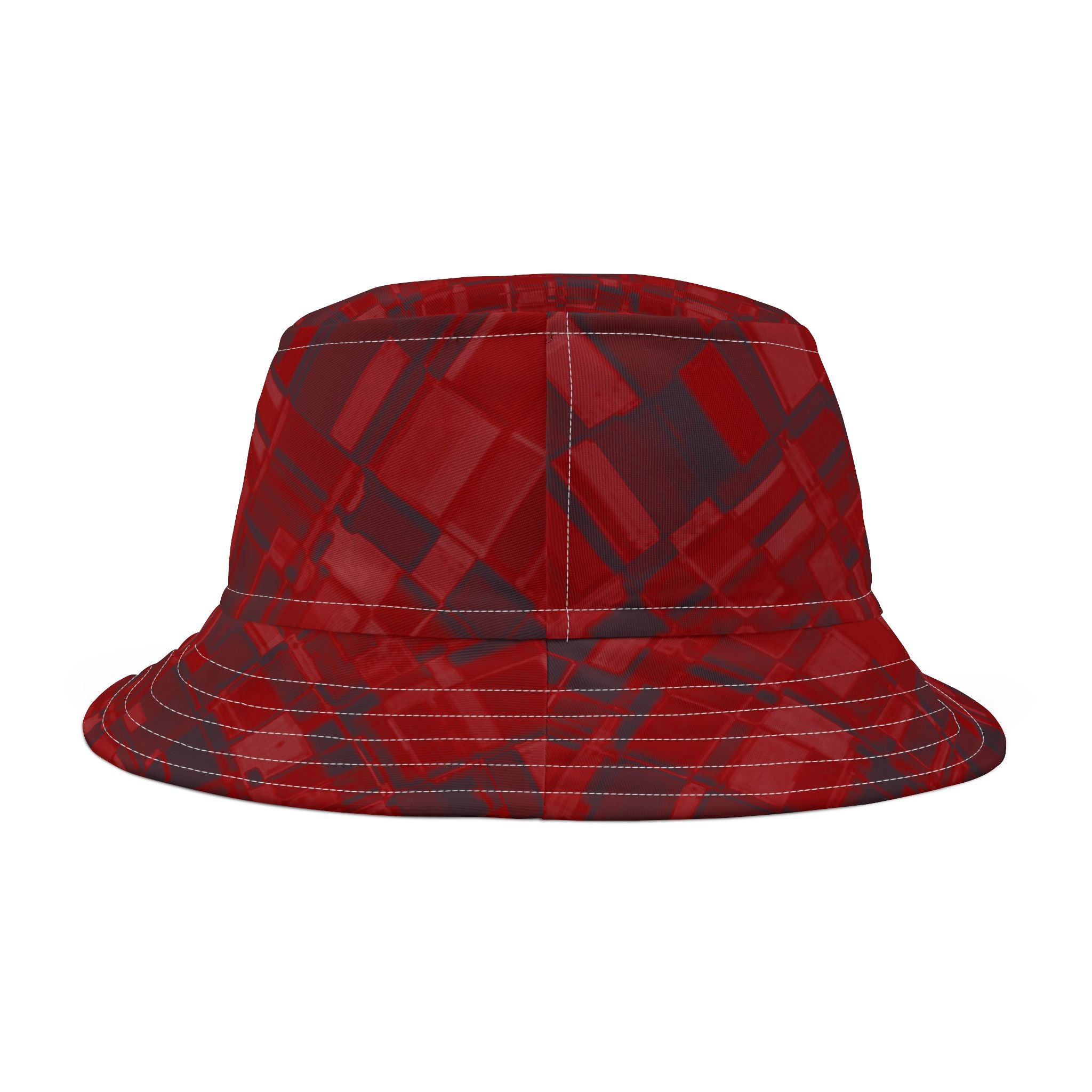 Red Plaid Pattern Bucket Hat — Casual Streetwear Sun Hat
