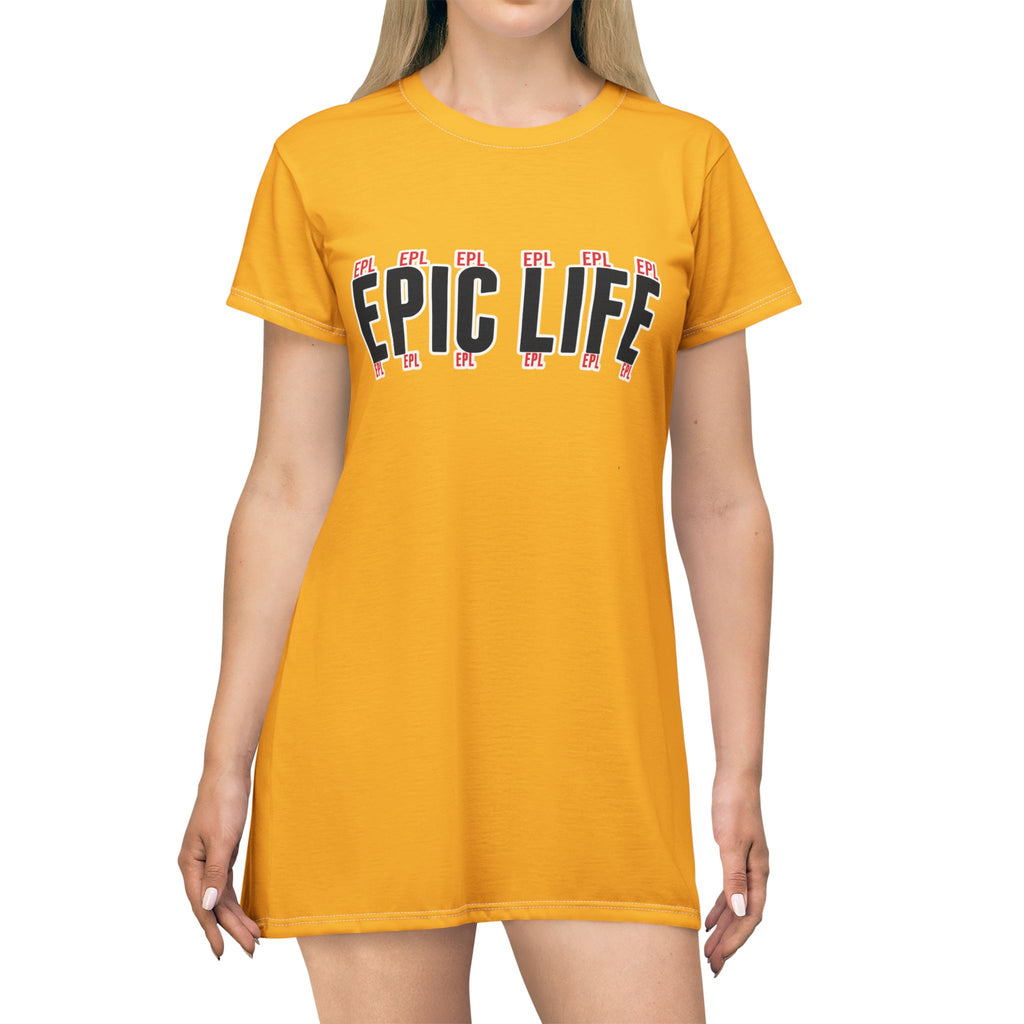 Epic Life Yellow T‑Shirt Dress — Graphic Casual Dress