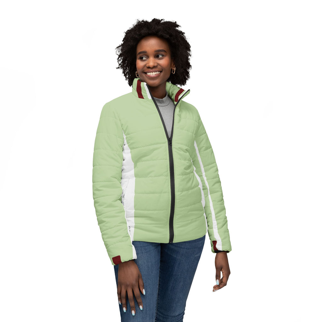 Light Green Women’s Puffer Jacket — Lightweight Quilted All-Over Print