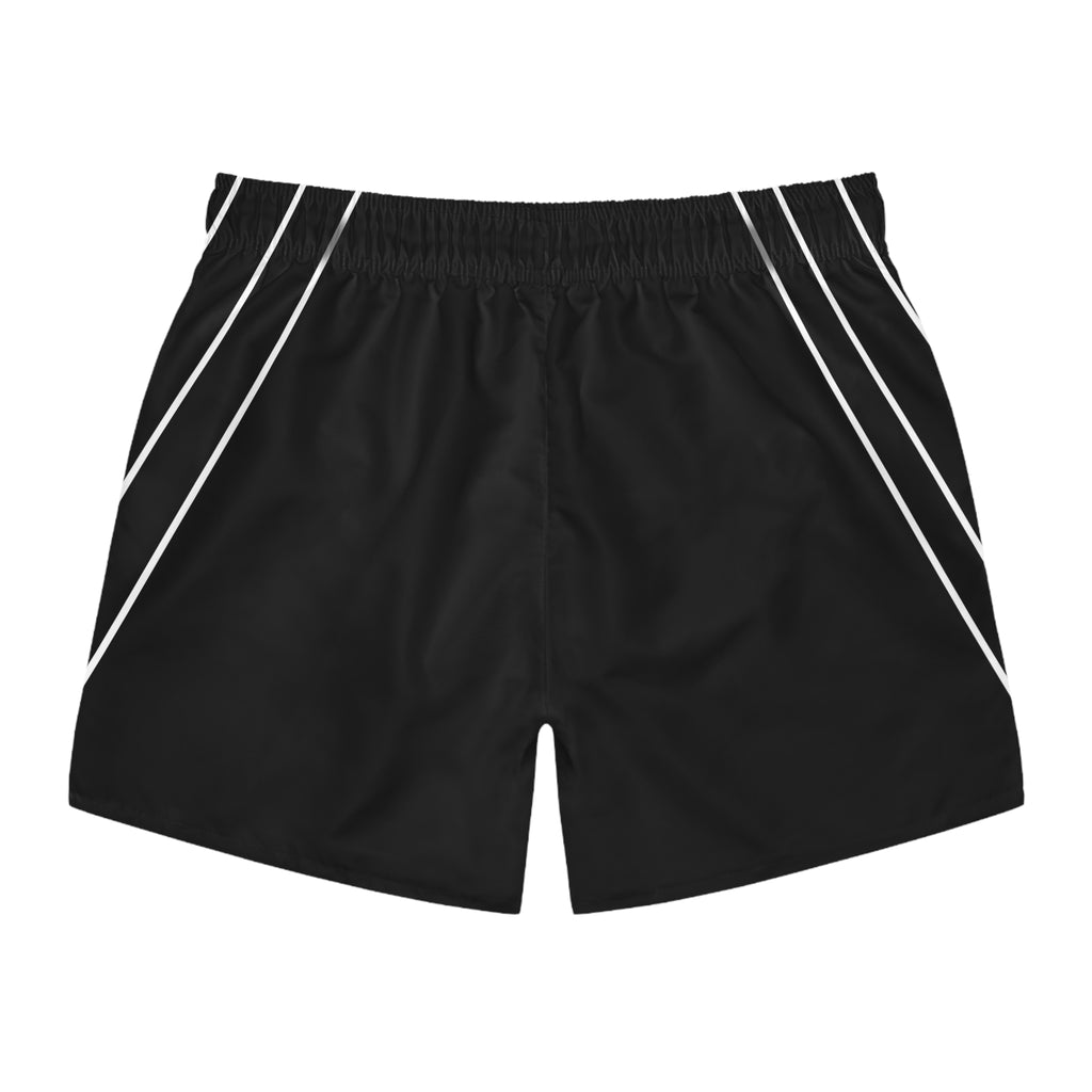 Men's V-Emblem Black Swim Trunks — Athletic Striped Beach Shorts