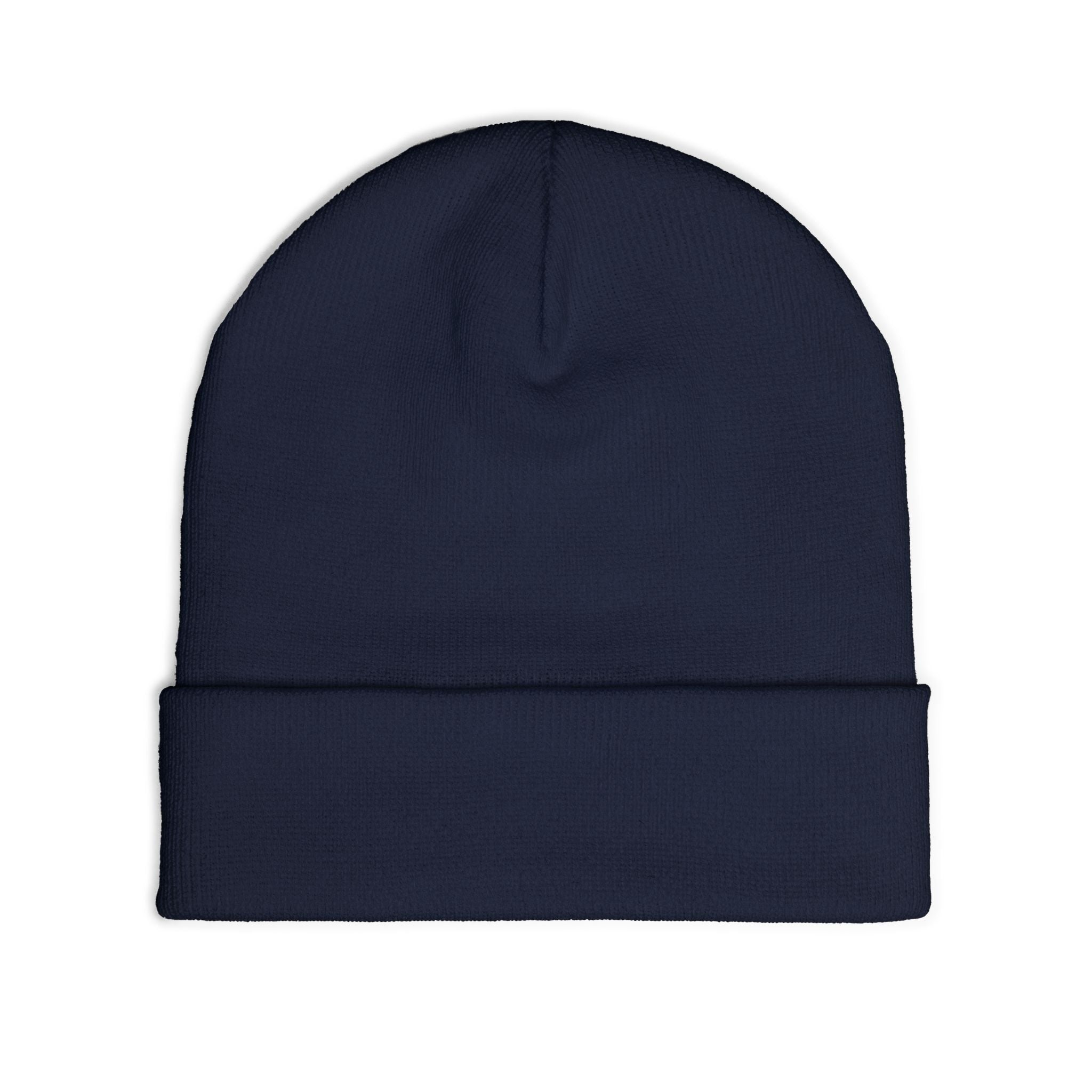 Embroidered Pixel City Knit Beanie — Urban Nightscape Winter Hat